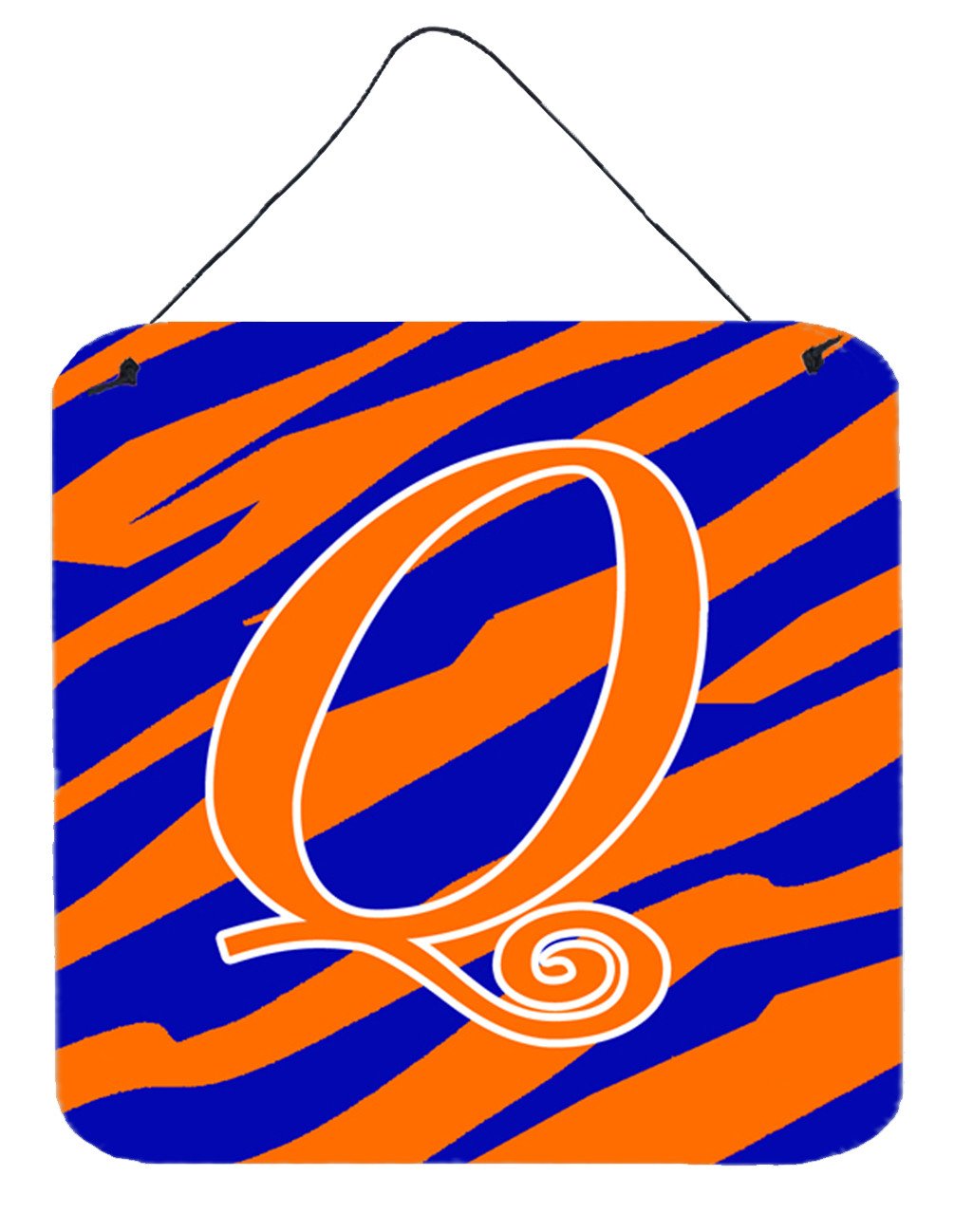 Letter Q Initial Tiger Stripe Blue and Orange Wall or Door Hanging Prints by Caroline&#39;s Treasures