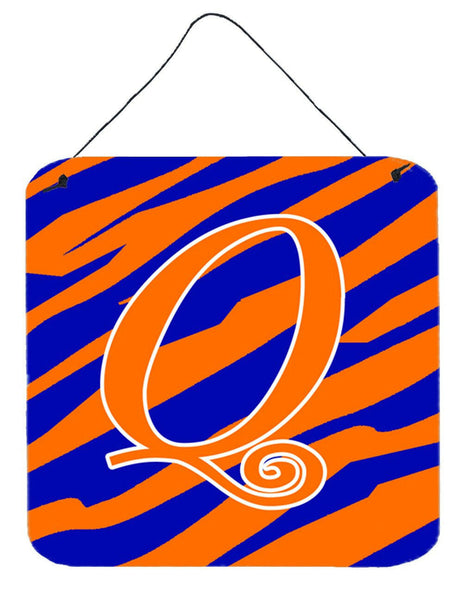 Letter Q Initial Tiger Stripe Blue and Orange Wall or Door Hanging Prints by Caroline's Treasures