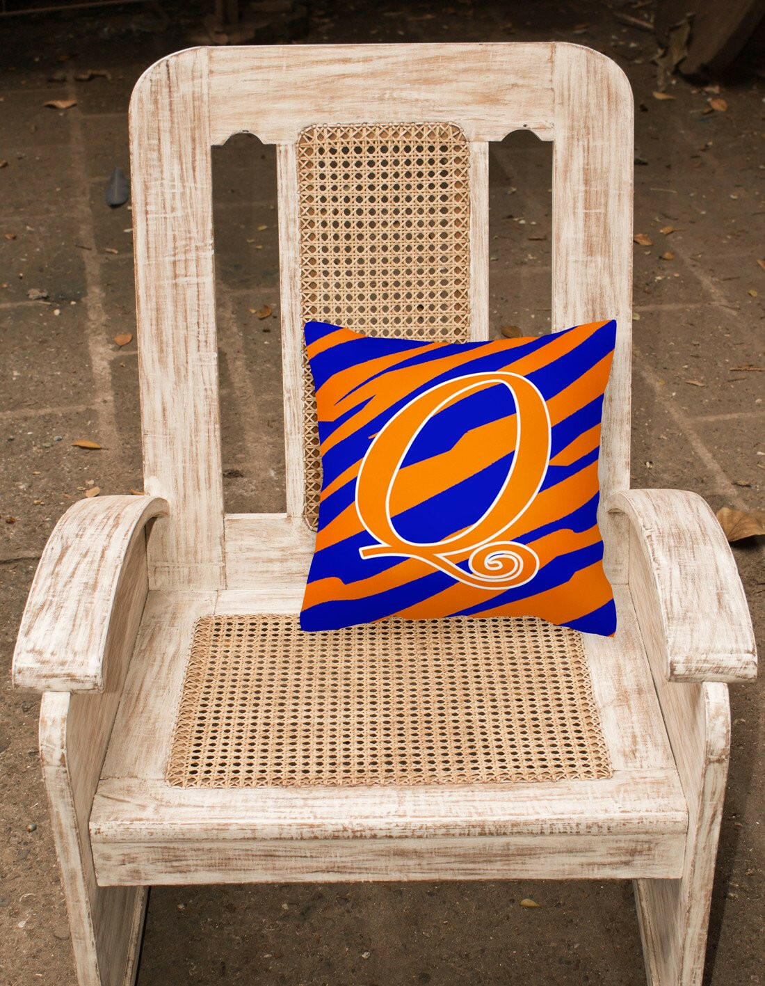 Monogram Initial Q Tiger Stripe Blue and Orange Decorative Canvas Fabric Pillow - the-store.com