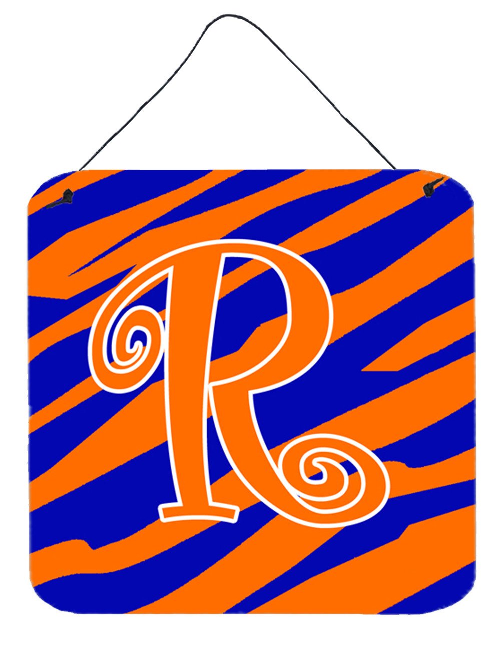 Letter R Initial  Tiger Stripe Blue and Orange Wall or Door Hanging Prints by Caroline's Treasures