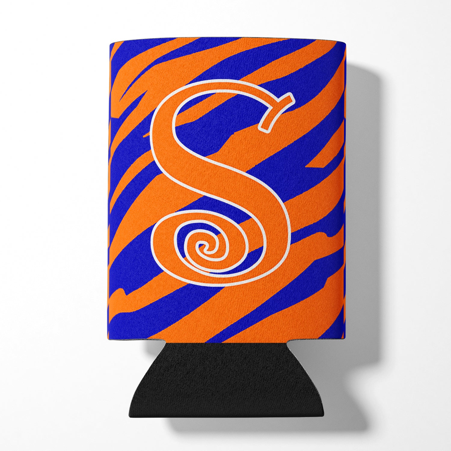 Caroline's Treasures Letter S Initial Monogram - Tiger Stripe Blue and Orange Can Beverage Insulator Hugger
