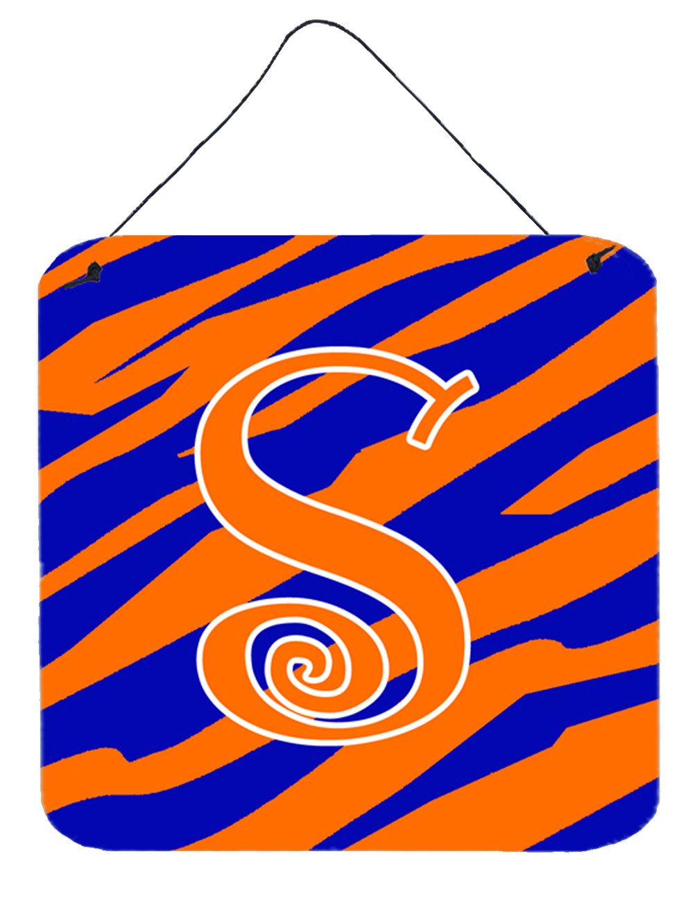 Letter S Initial  Tiger Stripe Blue and Orange Wall or Door Hanging Prints by Caroline&#39;s Treasures