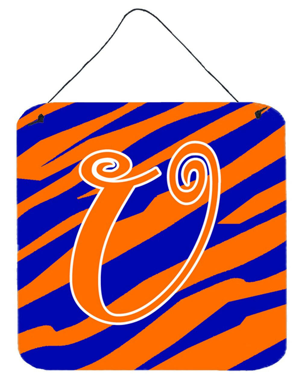 Caroline's Treasures Letter U Initial Tiger Stripe Blue and Orange Wall or Door Hanging Prints