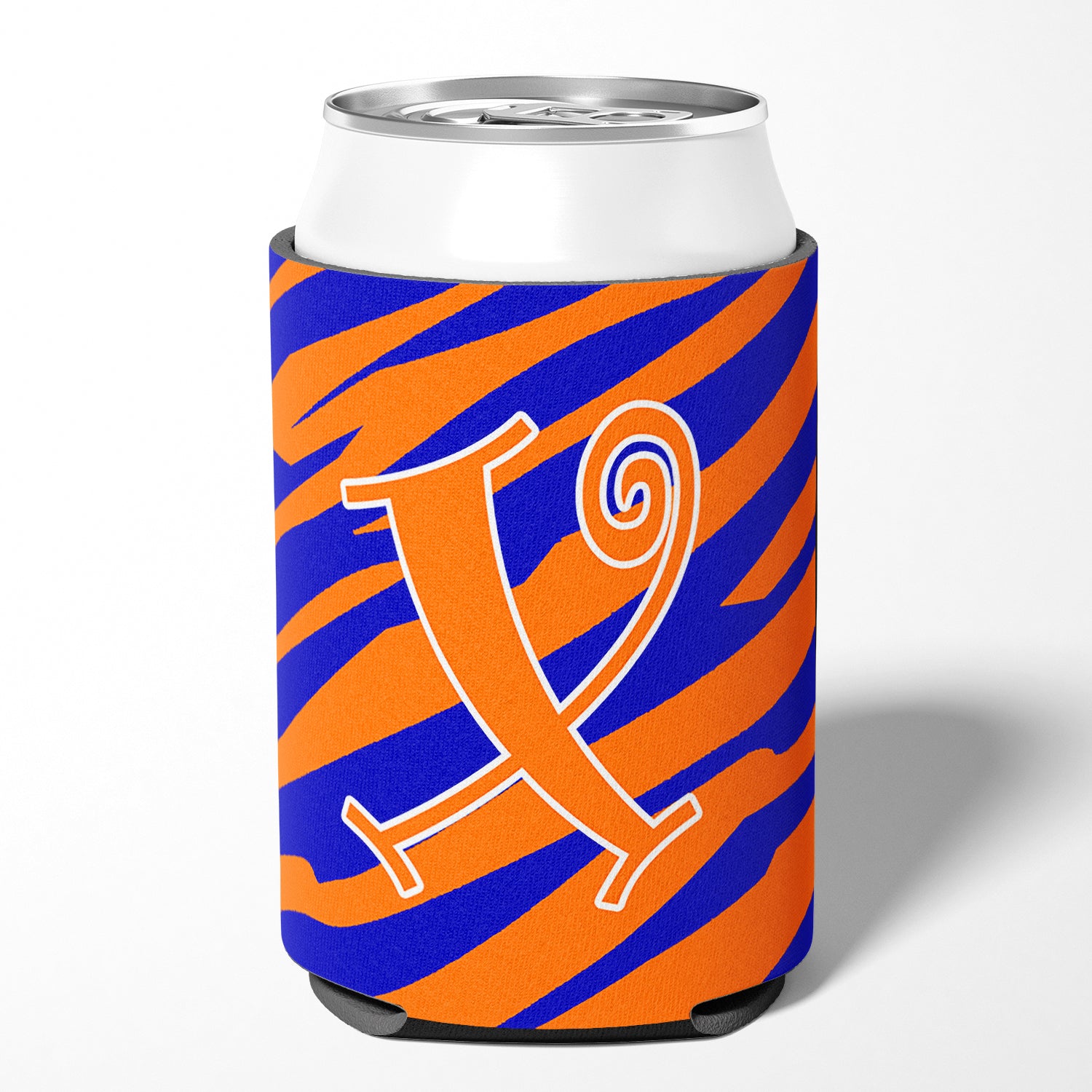 Lettre X Monogramme Initial - Tiger Stripe Bleu et Orange Can Beverage Insulator Hugger