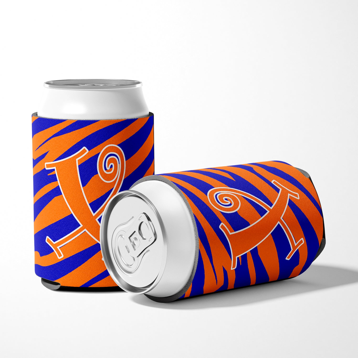 Letter X Initial Monogram - Tiger Stripe Blue and Orange Can Beverage Insulator Hugger.