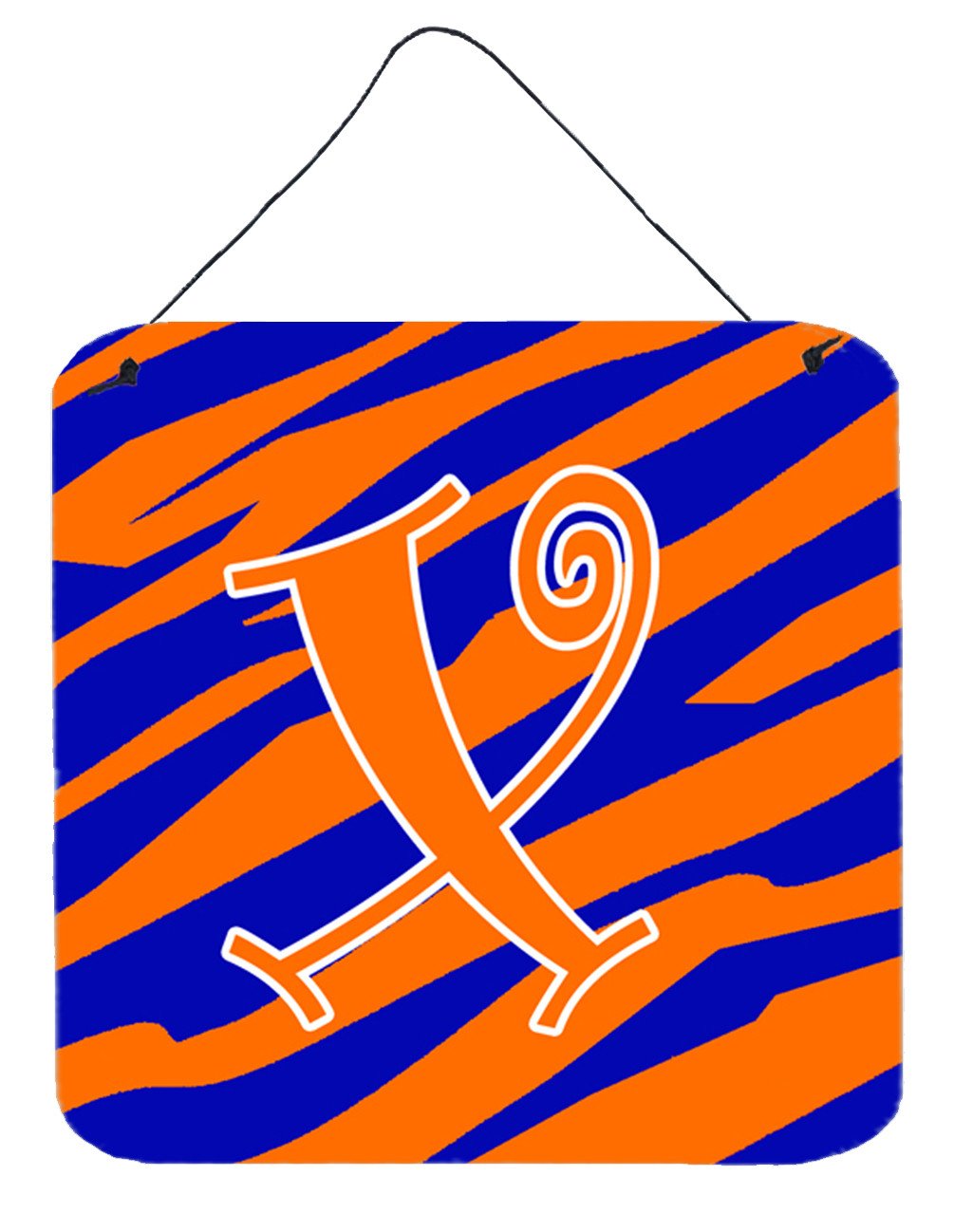 Letter X Initial  Tiger Stripe Blue and Orange Wall or Door Hanging Prints by Caroline&#39;s Treasures