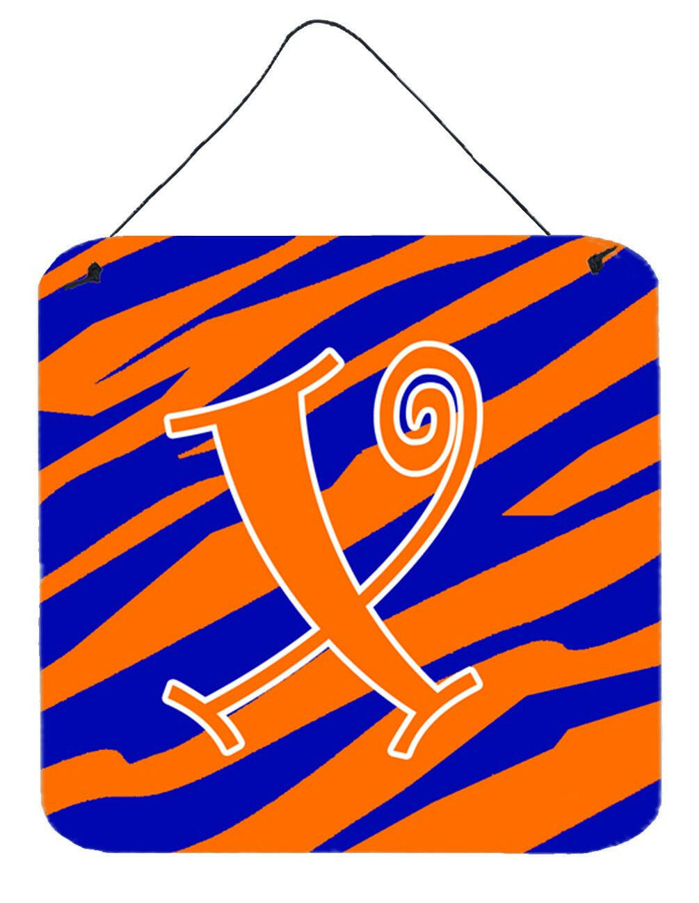 Caroline's Treasures Letter X Initial Tiger Stripe Blue and Orange Wall or Door Hanging Prints