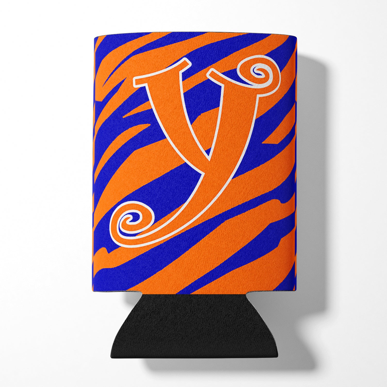 Letter Y Initial Monogram - Tiger Stripe Blue and Orange Can Beverage Insulator Hugger