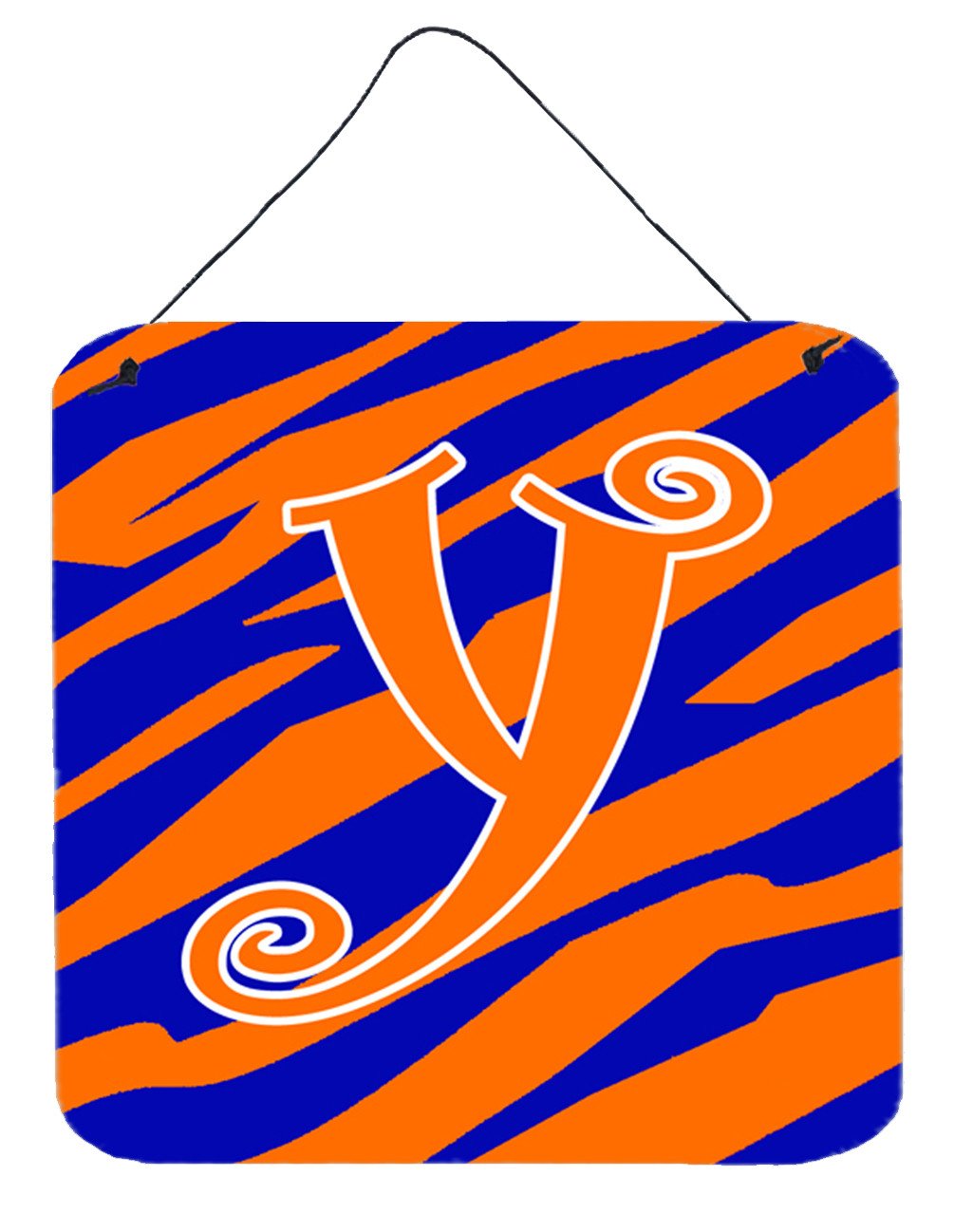 Letter Y Initial  Tiger Stripe Blue and Orange Wall or Door Hanging Prints by Caroline&#39;s Treasures