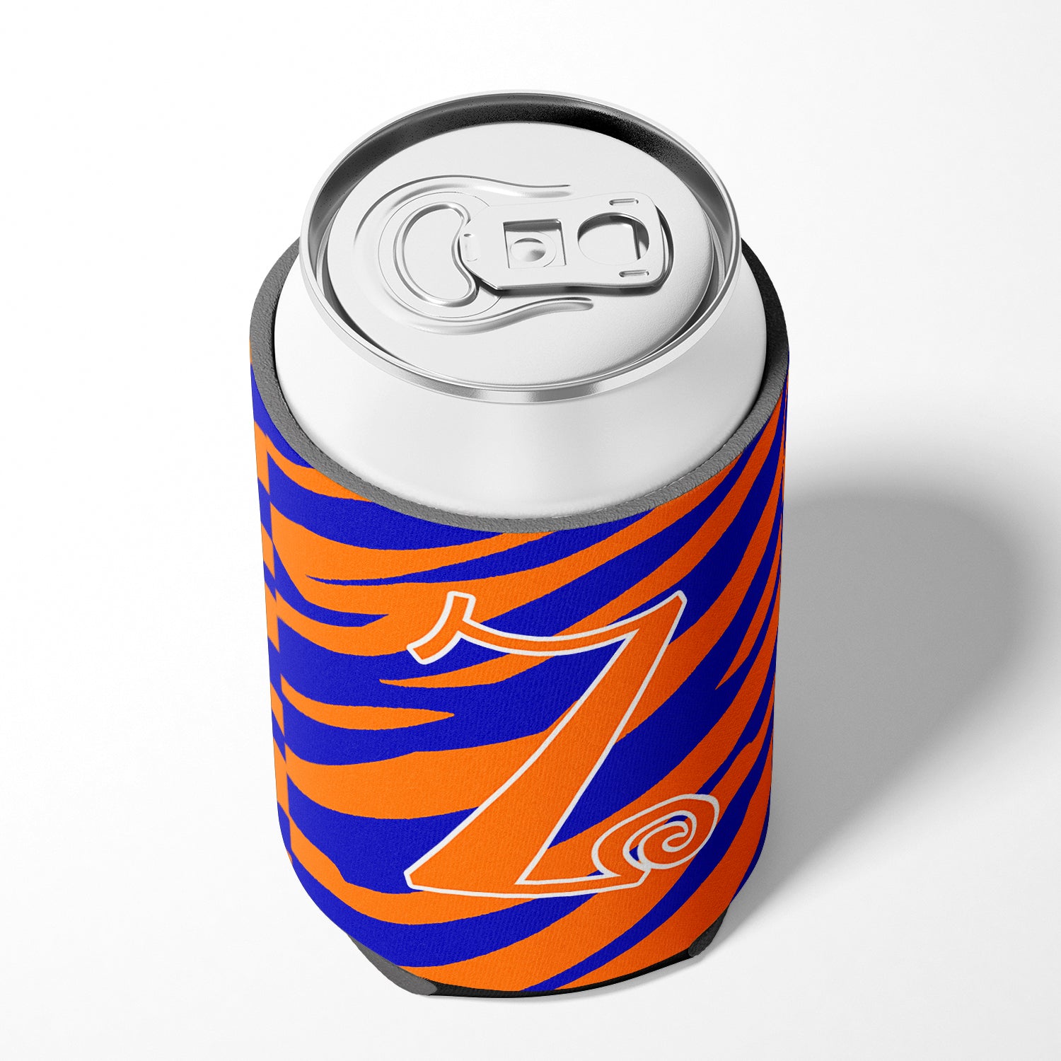 Letter Z Initial Monogram - Tiger Stripe Blue and Orange Can Beverage Insulator Hugger