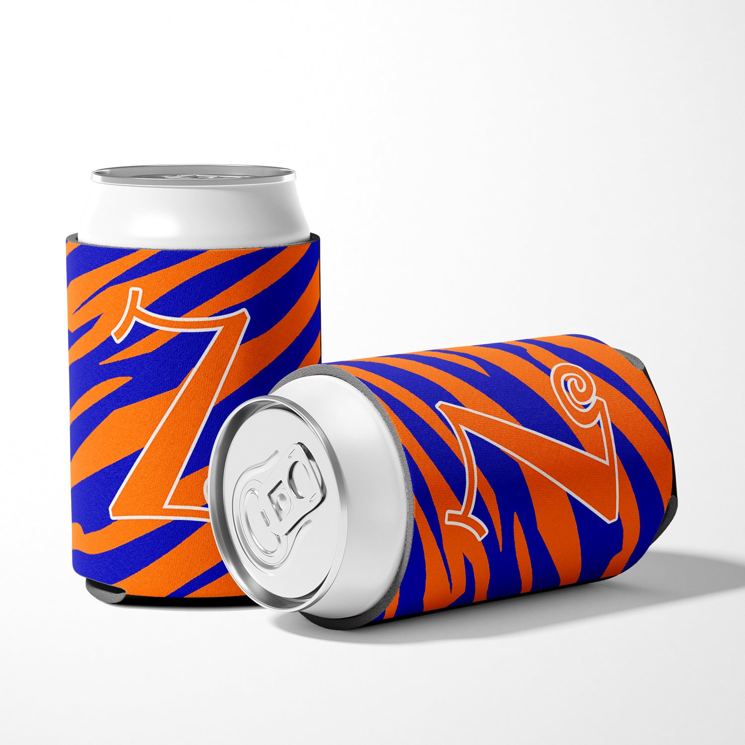 Letter Z Initial Monogram - Tiger Stripe Blue and Orange Can Beverage Insulator Hugger