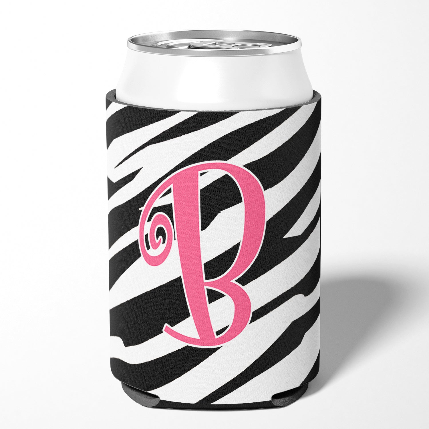 Letter B Initial Monogram - Zebra Stripe and Pink Can or Bottle Beverage Insulator Hugger