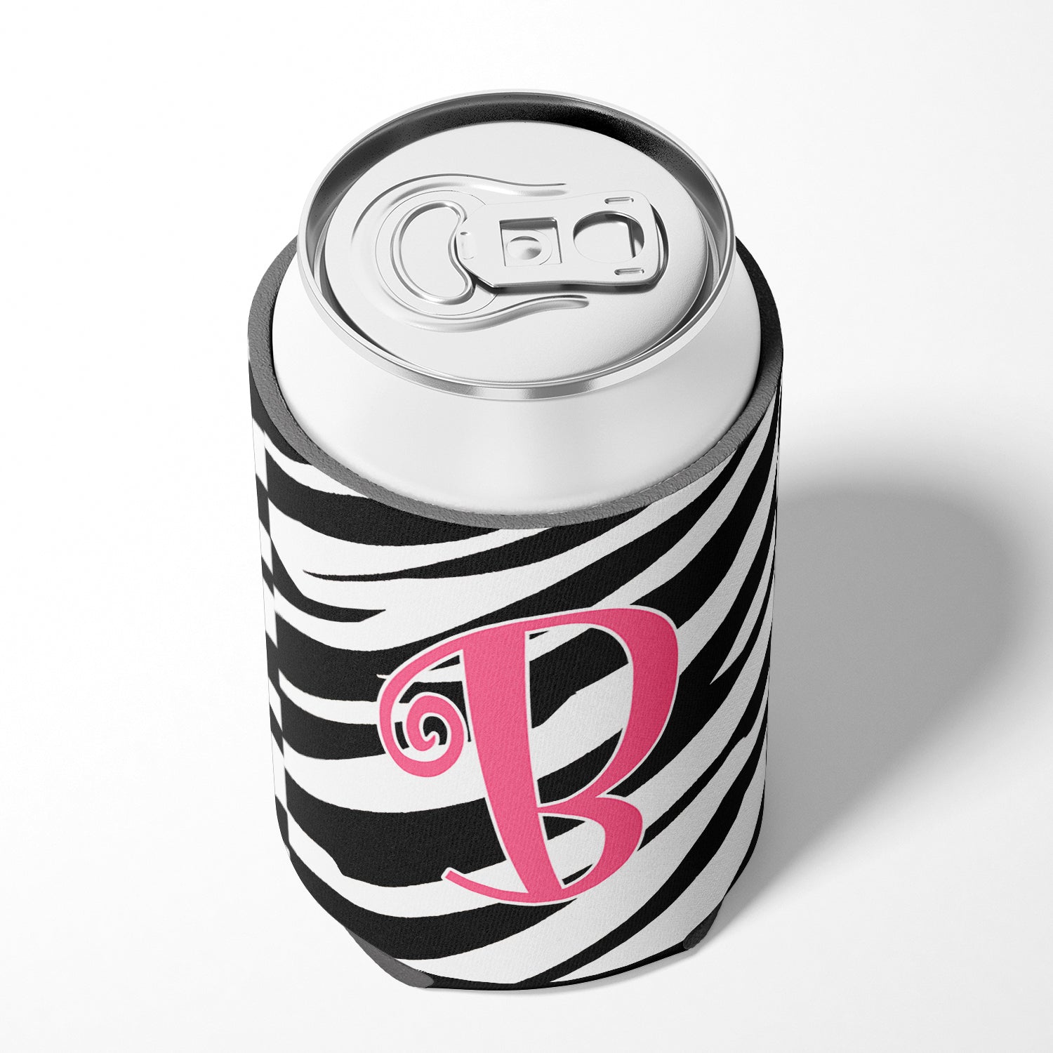 Letter B Initial Monogram - Zebra Stripe and Pink Can or Bottle Beverage Insulator Hugger.