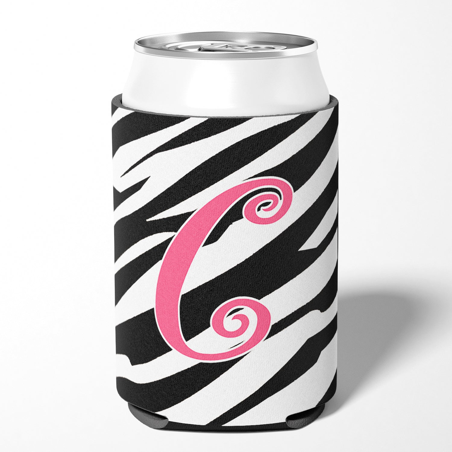 Lettre C monogramme initial - Zebra Stripe et Pink Can ou Bottle Beverage Insulator Hugger