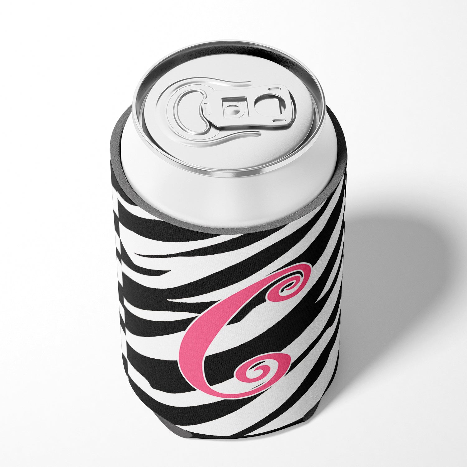 Letter C Initial Monogram - Zebra Stripe and Pink Can or Bottle Beverage Insulator Hugger
