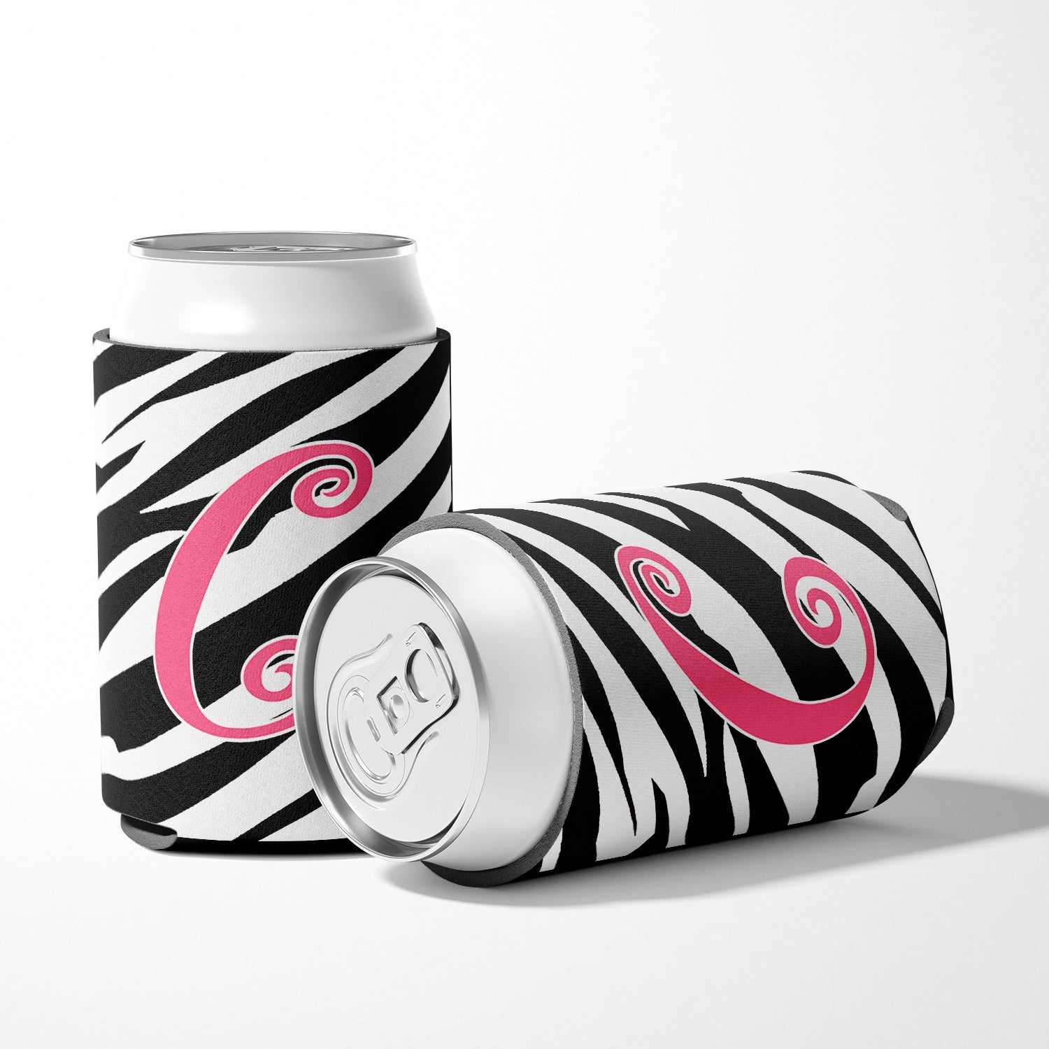 Letter C Initial Monogram - Zebra Stripe and Pink Can or Bottle Beverage Insulator Hugger.