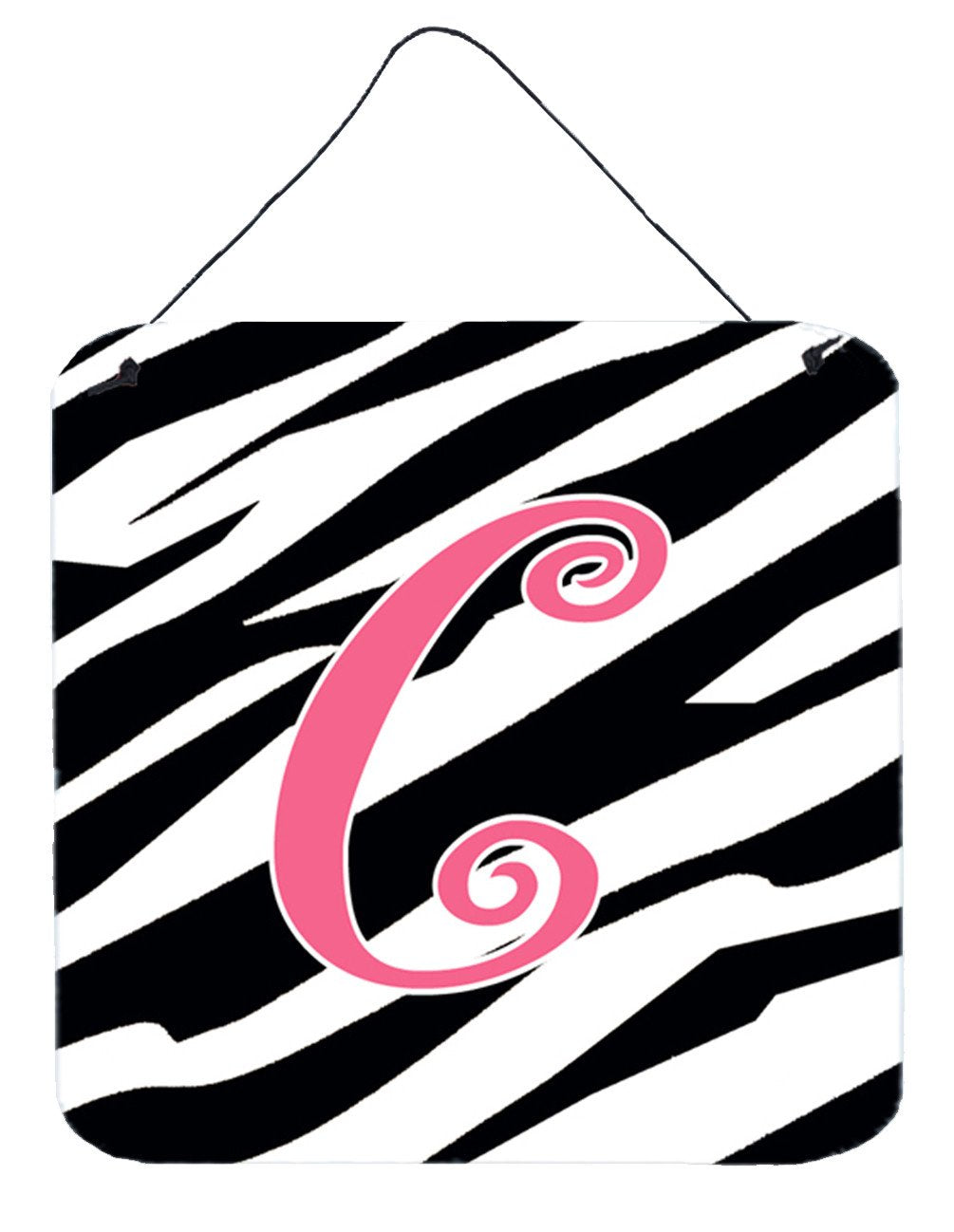 Letter C Initial Zebra Stripe and Pink Wall or Door Hanging Prints by Caroline&#39;s Treasures