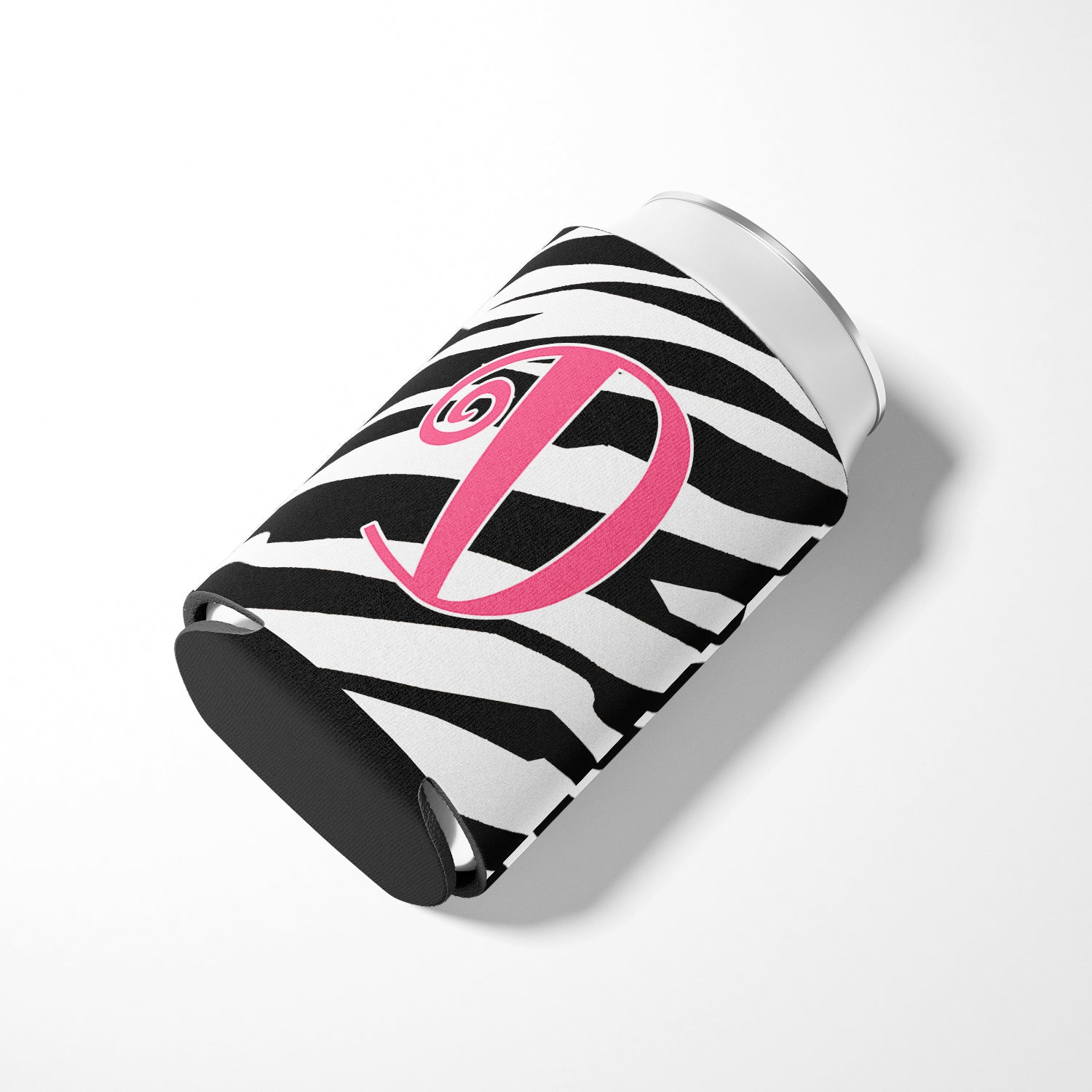 Letter D Initial Monogram - Zebra Stripe and Pink Can or Bottle Beverage Insulator Hugger.