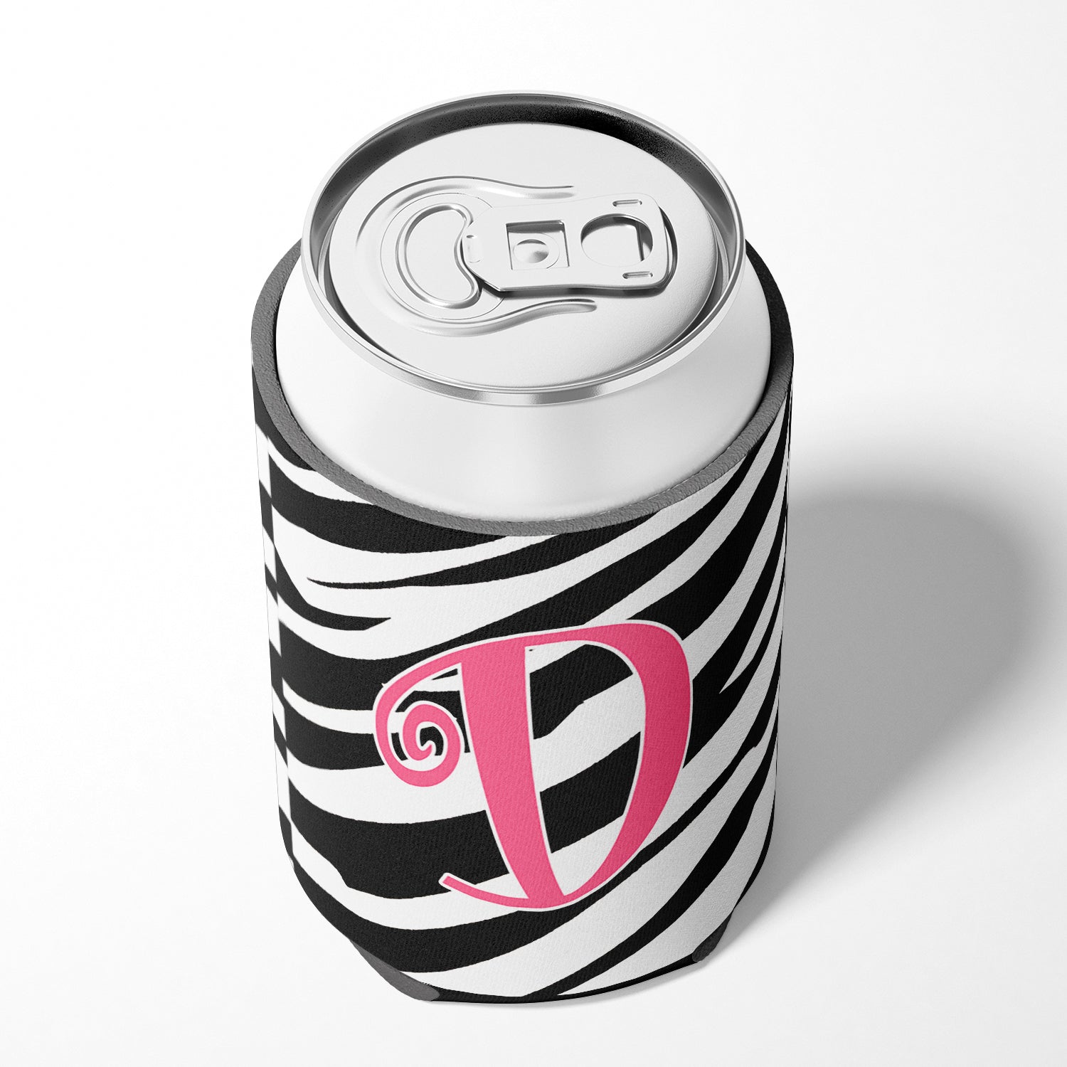 Letter D Initial Monogram - Zebra Stripe and Pink Can or Bottle Beverage Insulator Hugger