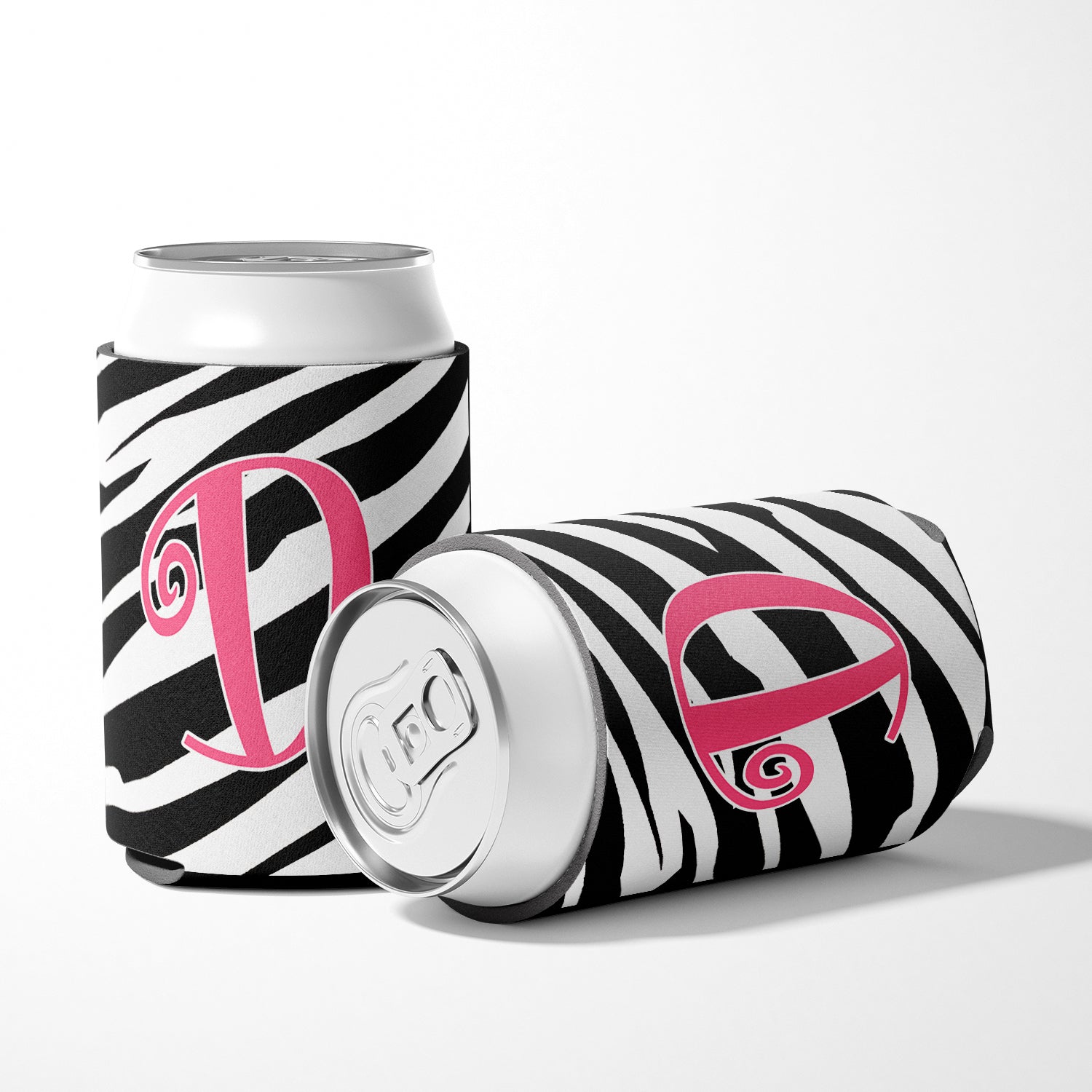 Letter D Initial Monogram - Zebra Stripe and Pink Can or Bottle Beverage Insulator Hugger.