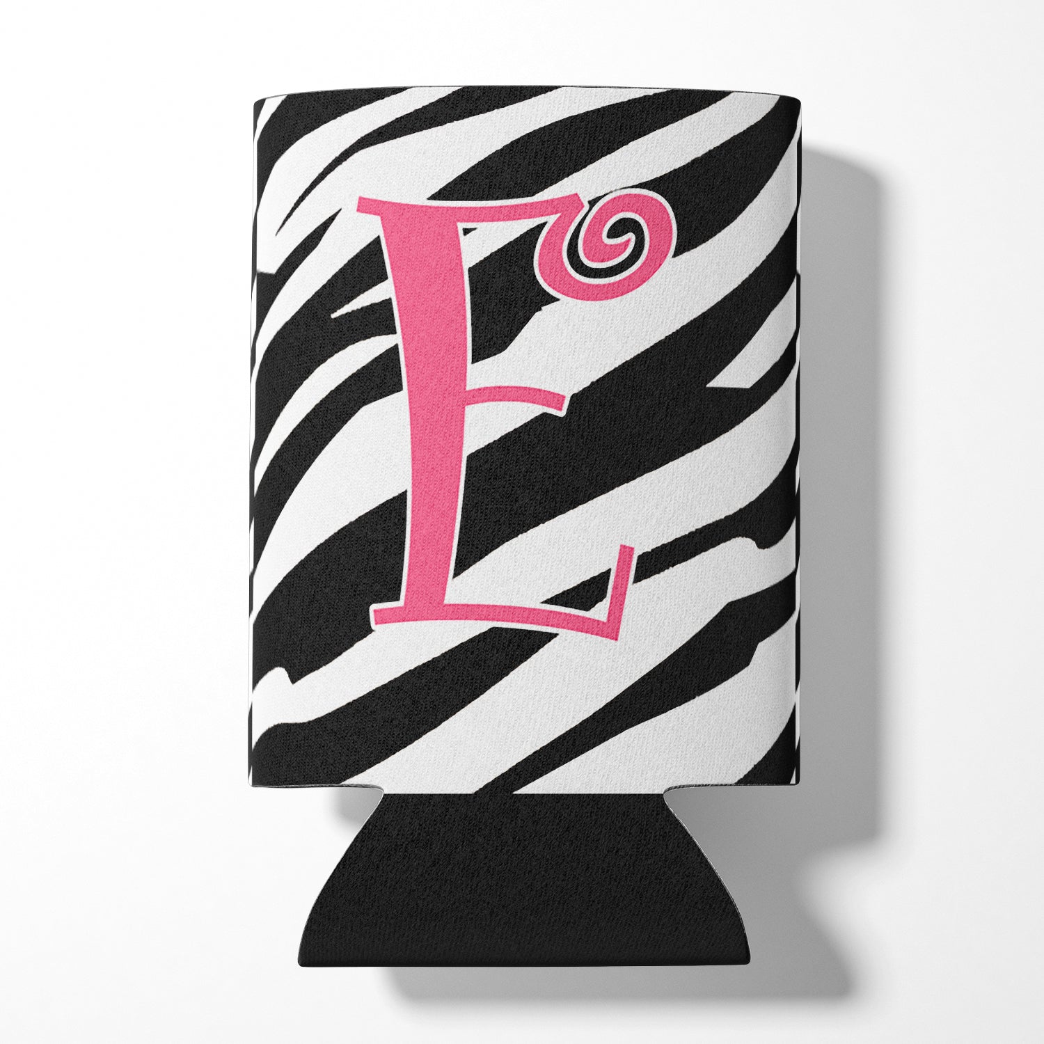 Letter E Initial Monogram - Zebra Stripe and Pink Can or Bottle Beverage Insulator Hugger