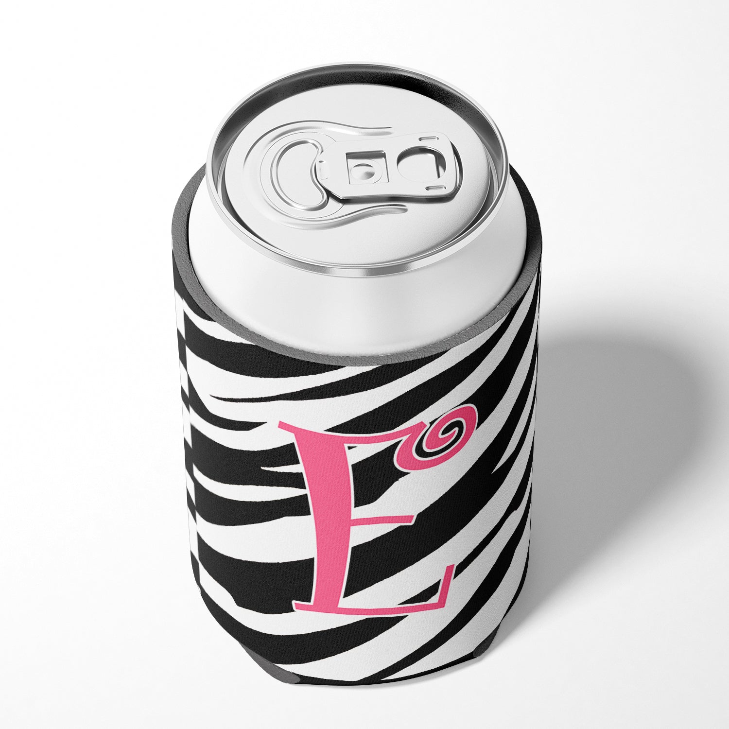 Letter E Initial Monogram - Zebra Stripe and Pink Can or Bottle Beverage Insulator Hugger