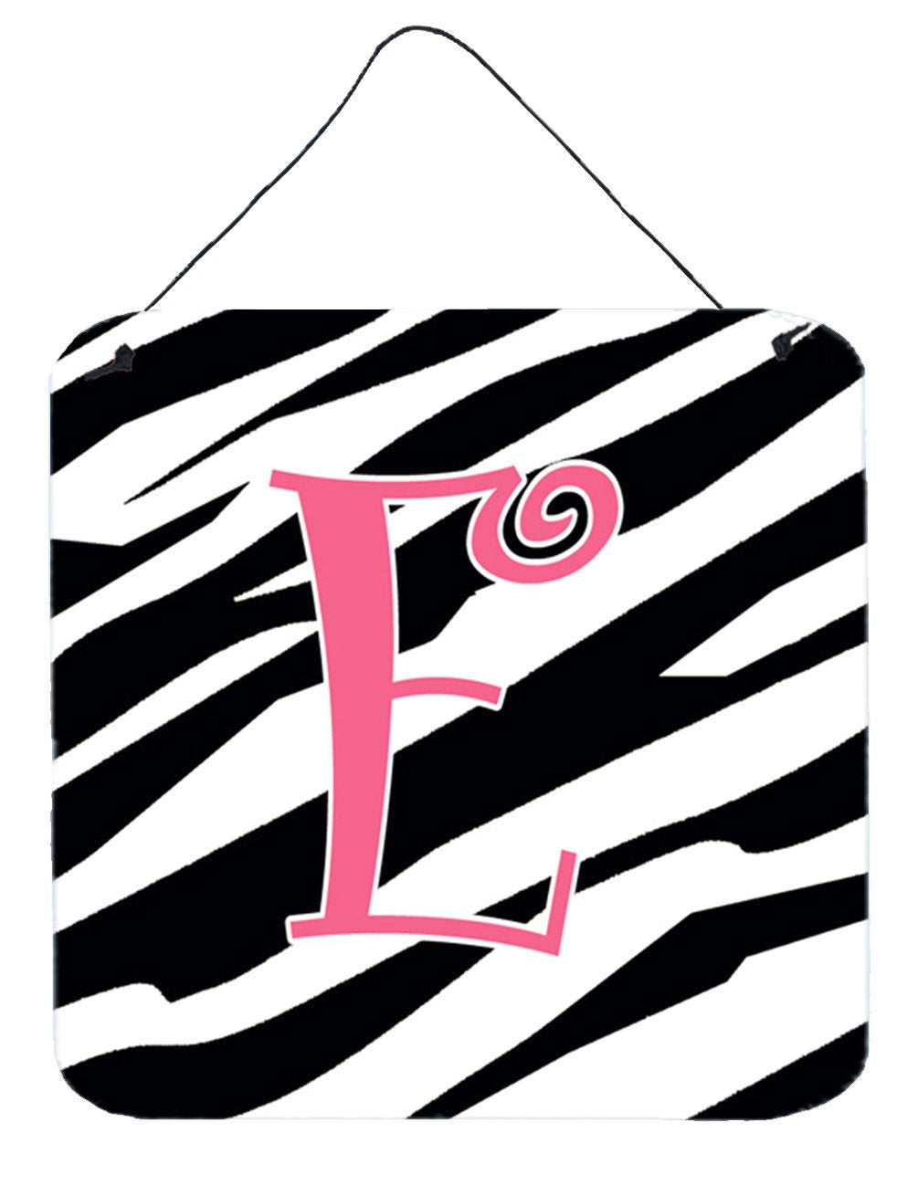 Letter E Initial  Zebra Stripe and Pink Wall or Door Hanging Prints by Caroline&#39;s Treasures