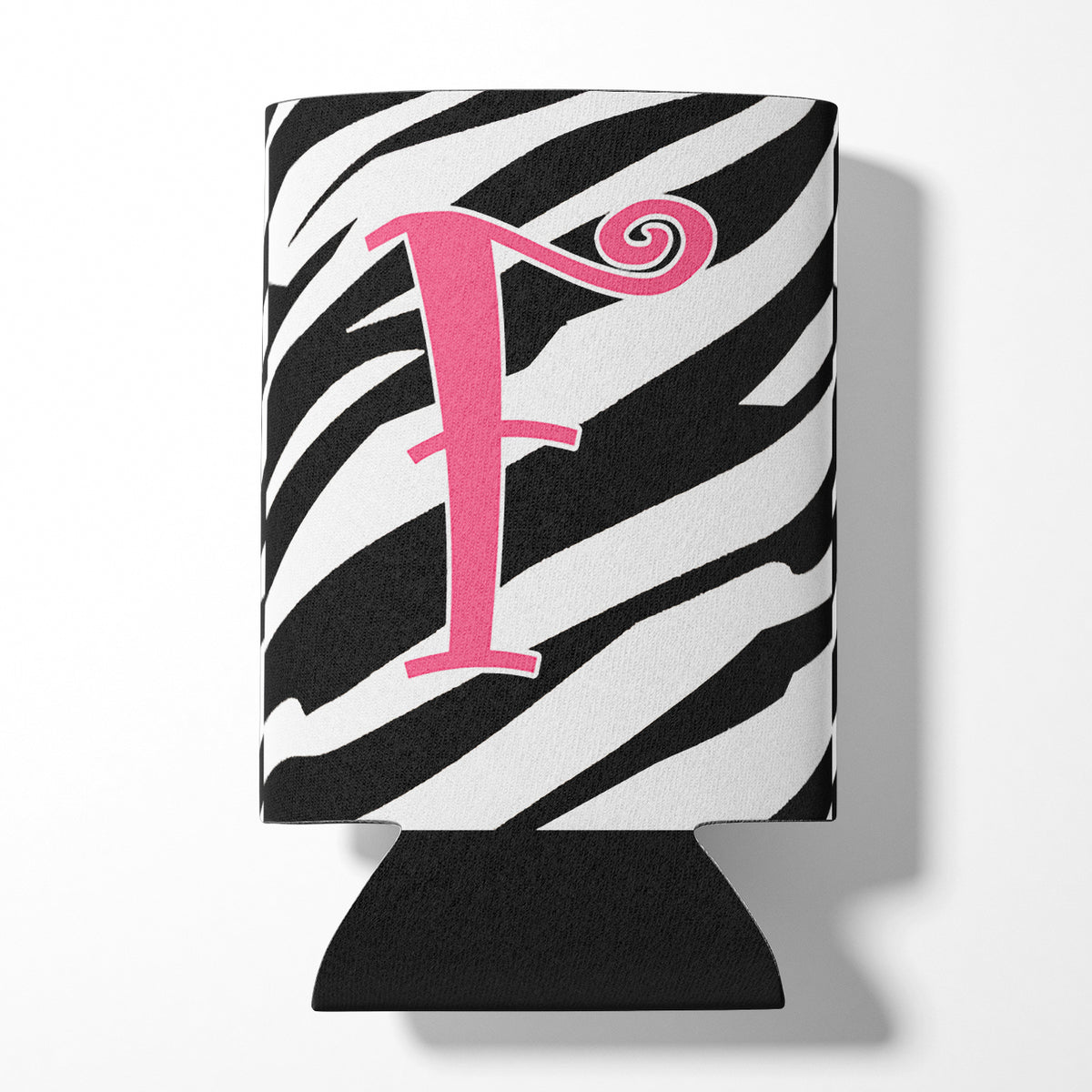 Letter F Initial Monogram - Zebra Stripe and Pink Can or Bottle Beverage Insulator Hugger