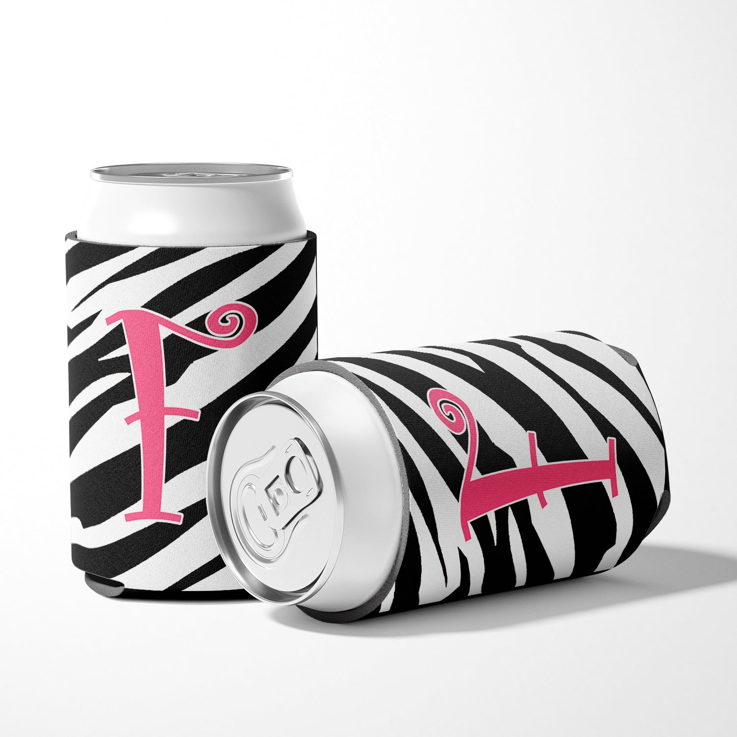 Letter F Initial Monogram - Zebra Stripe and Pink Can or Bottle Beverage Insulator Hugger