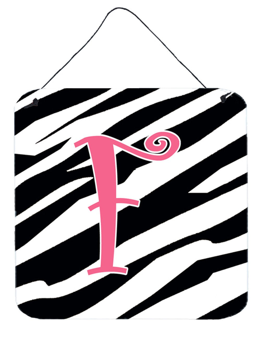 Letter F Initial  Zebra Stripe and Pink Wall or Door Hanging Prints by Caroline&#39;s Treasures