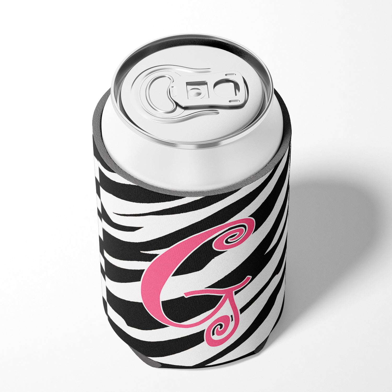 Letter G Initial Monogram - Zebra Stripe and Pink Can or Bottle Beverage Insulator Hugger.