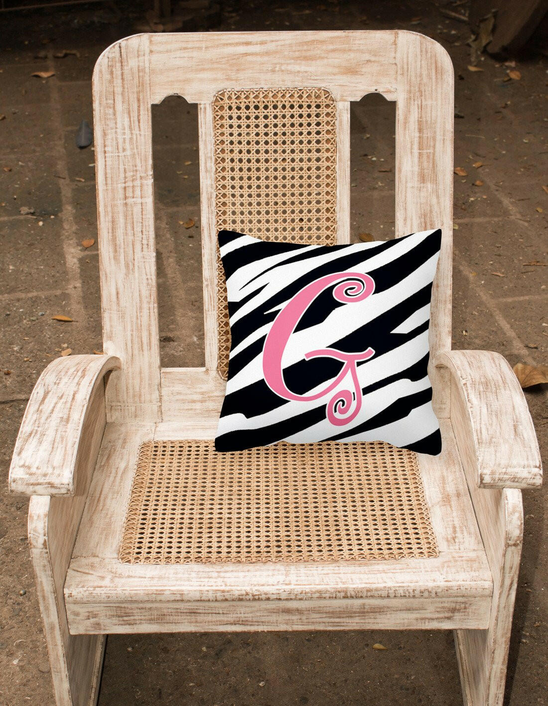 Monogram Initial G Zebra Stripe and Pink Decorative Canvas Fabric Pillow CJ1037 - the-store.com
