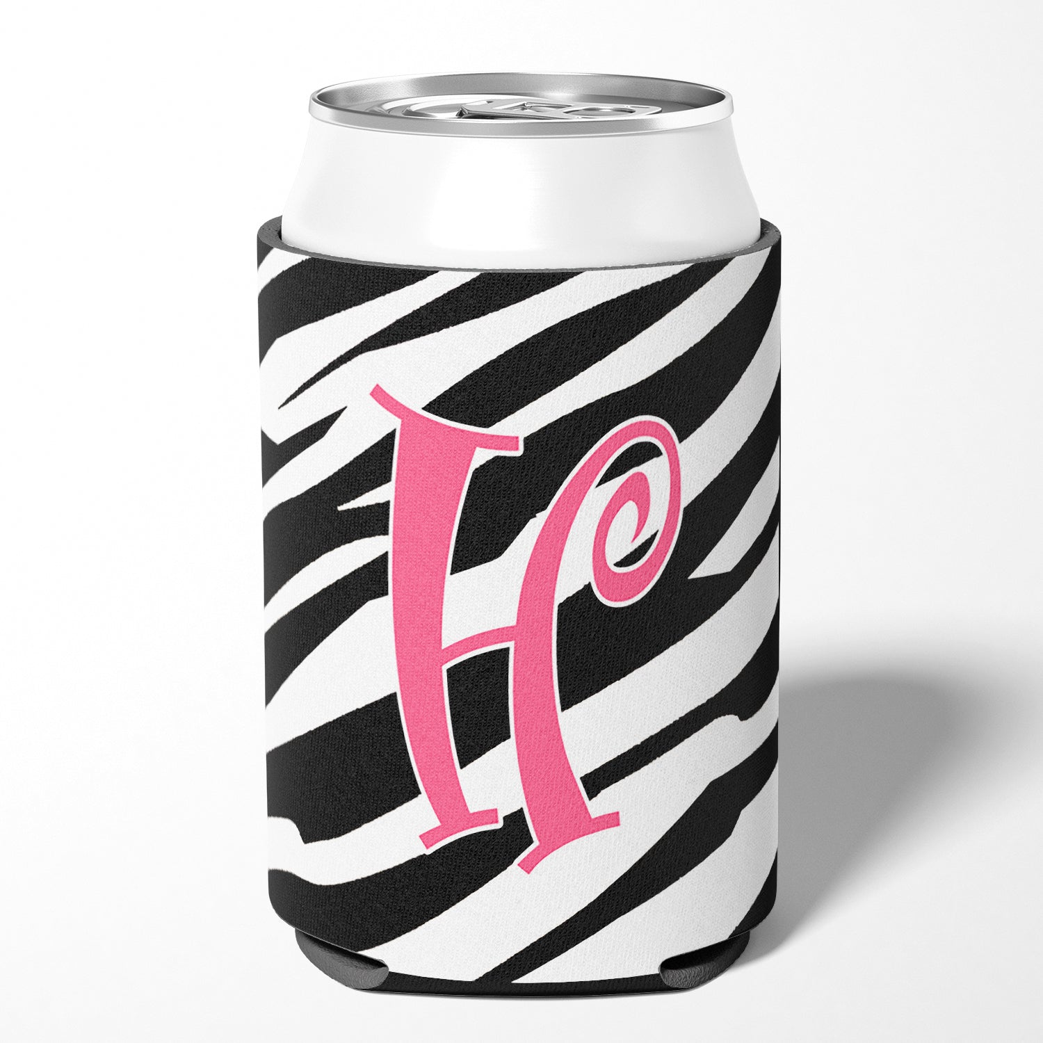 Letter H Initial Monogram - Zebra Stripe and Pink Can or Bottle Beverage Insulator Hugger