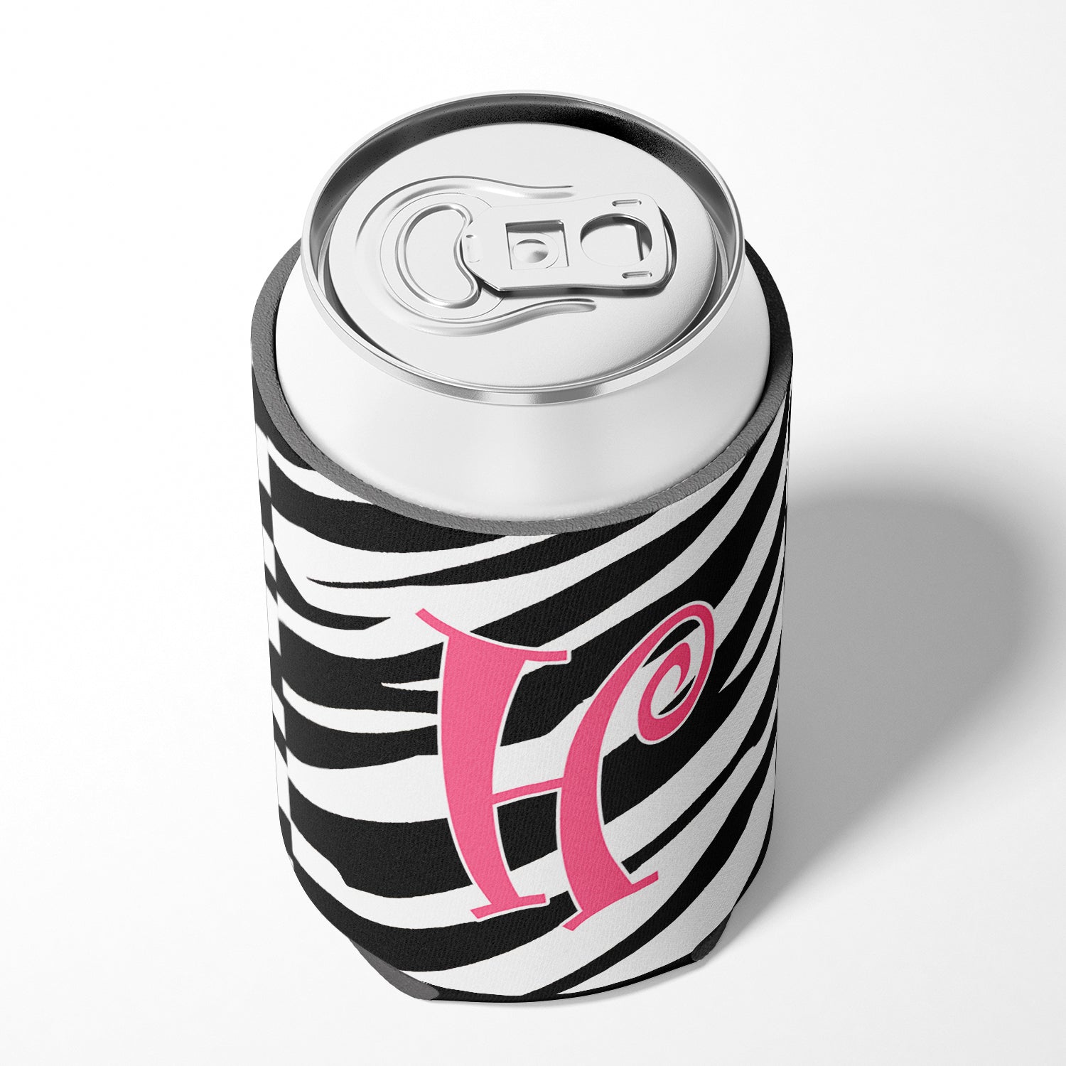 Letter H Initial Monogram - Zebra Stripe and Pink Can or Bottle Beverage Insulator Hugger