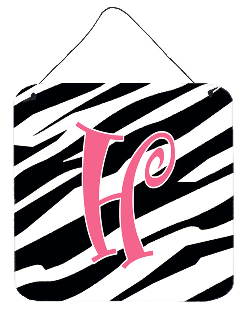 Letter H Initial  Zebra Stripe and Pink Wall or Door Hanging Prints by Caroline&#39;s Treasures