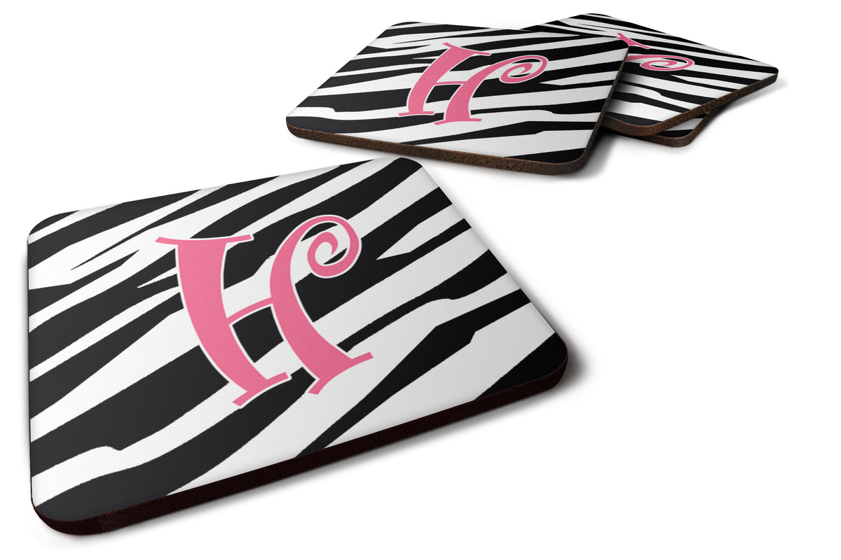 Set of 4 Monogram - Zebra Stripe and Pink Foam Coasters Initial Letter H - the-store.com