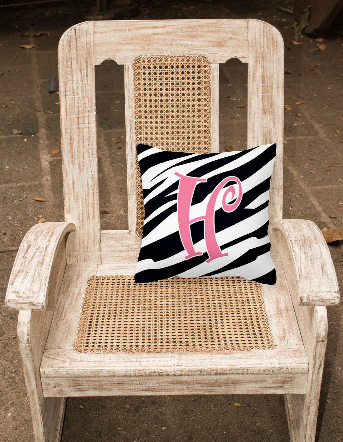 Monogram Initial H Zebra Stripe and Pink Decorative Canvas Fabric Pillow CJ1037 - the-store.com