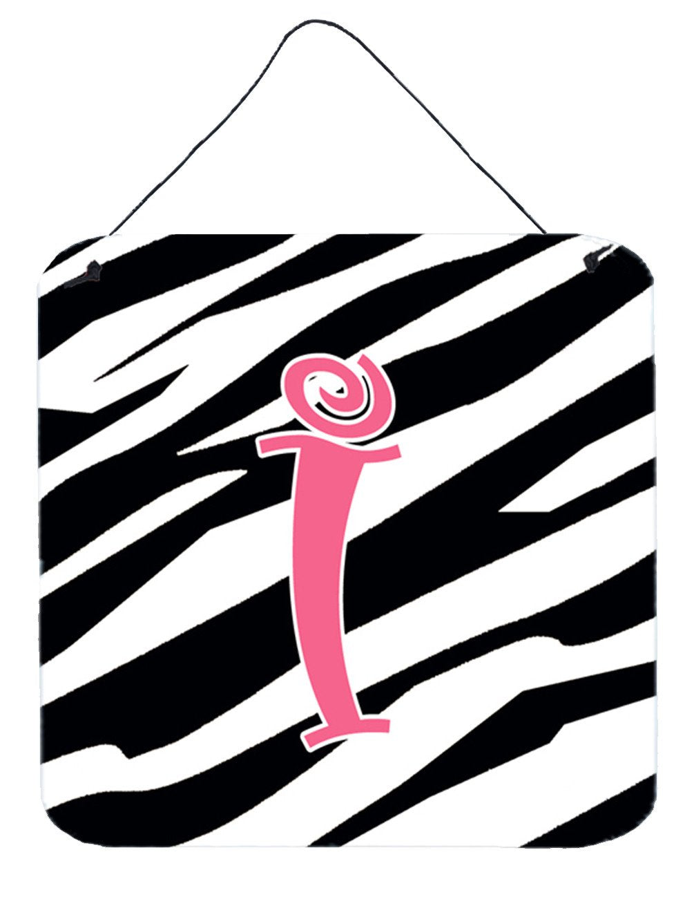 Letter I Initial  Zebra Stripe and Pink Wall or Door Hanging Prints by Caroline&#39;s Treasures