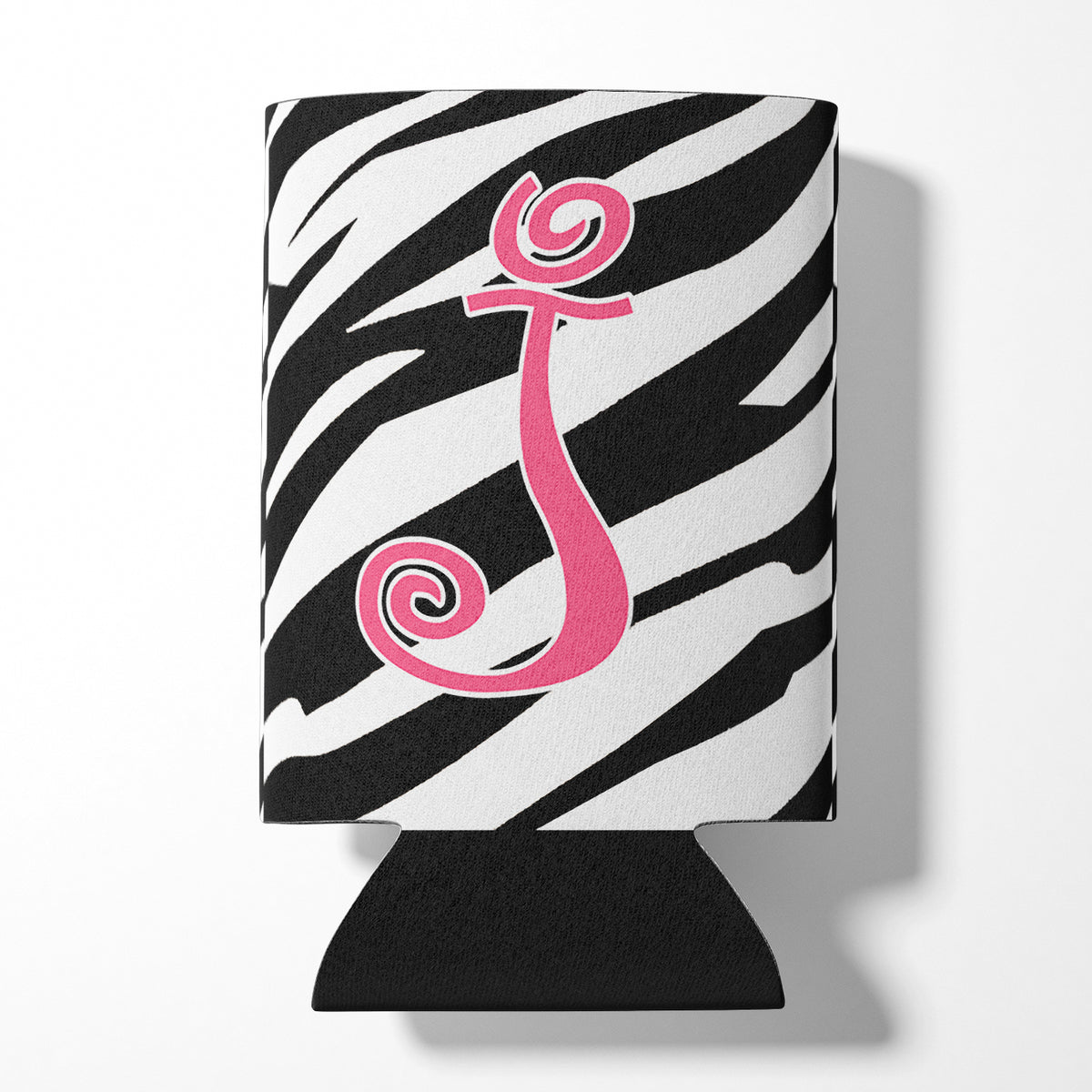 Lettre J Initial Monogram - Zebra Stripe et Pink Can or Bottle Beverage Insulator Hugger