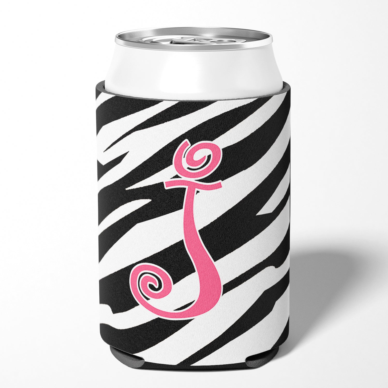Lettre J Initial Monogram - Zebra Stripe et Pink Can or Bottle Beverage Insulator Hugger