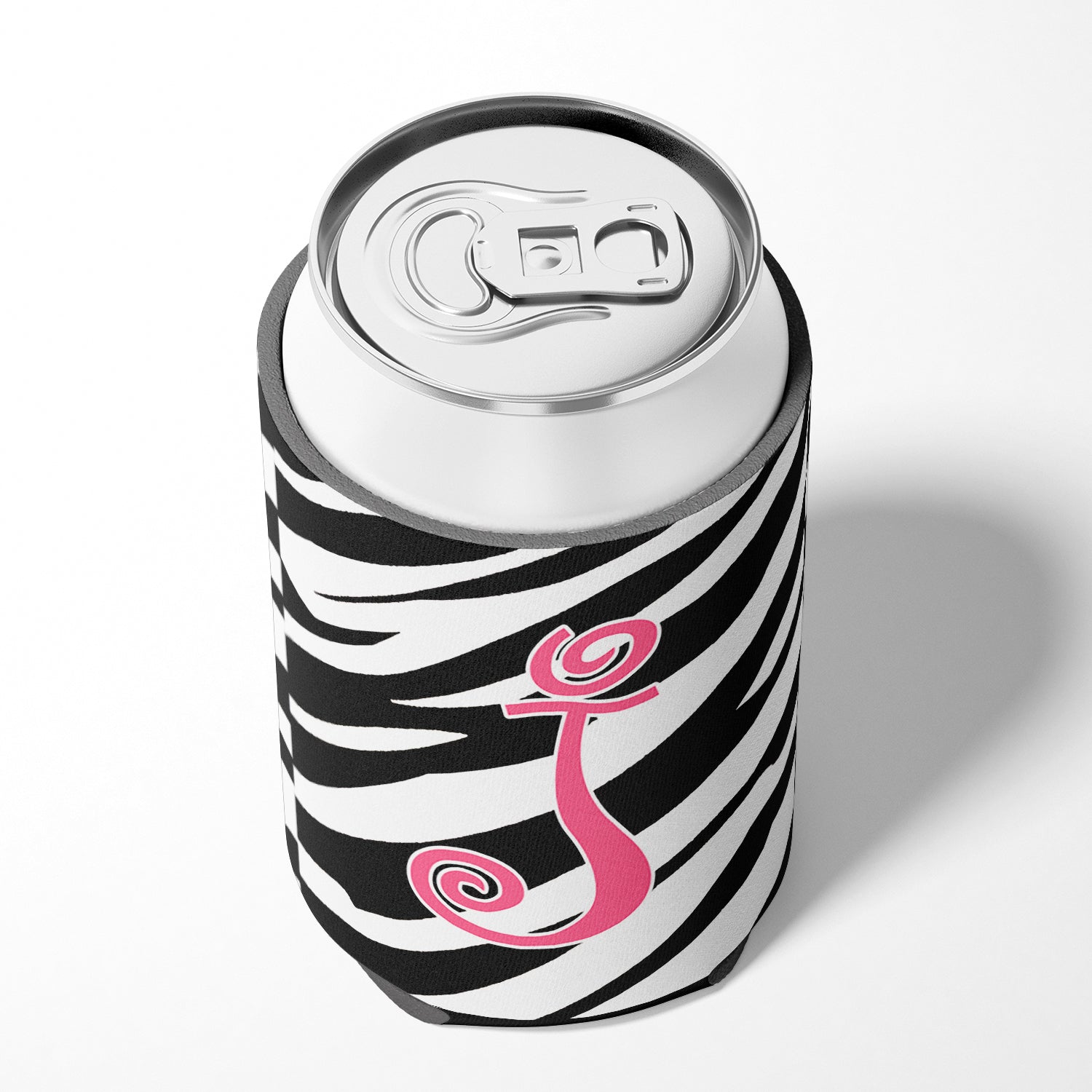 Letter J Initial Monogram - Zebra Stripe and Pink Can or Bottle Beverage Insulator Hugger.