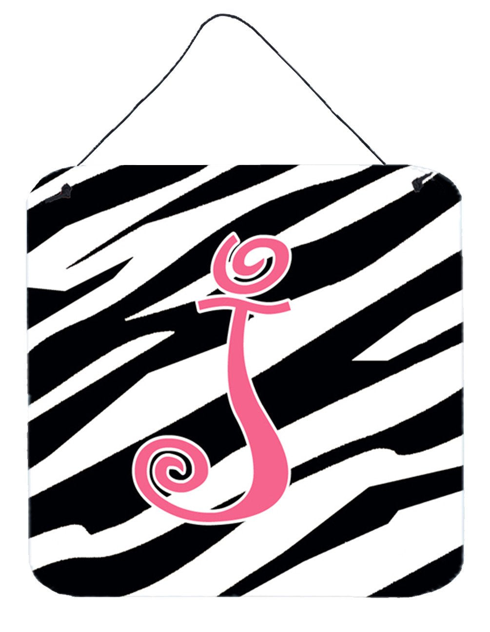 Letter J Initial Zebra Stripe and Pink Wall or Door Hanging Prints by Caroline's Treasures
