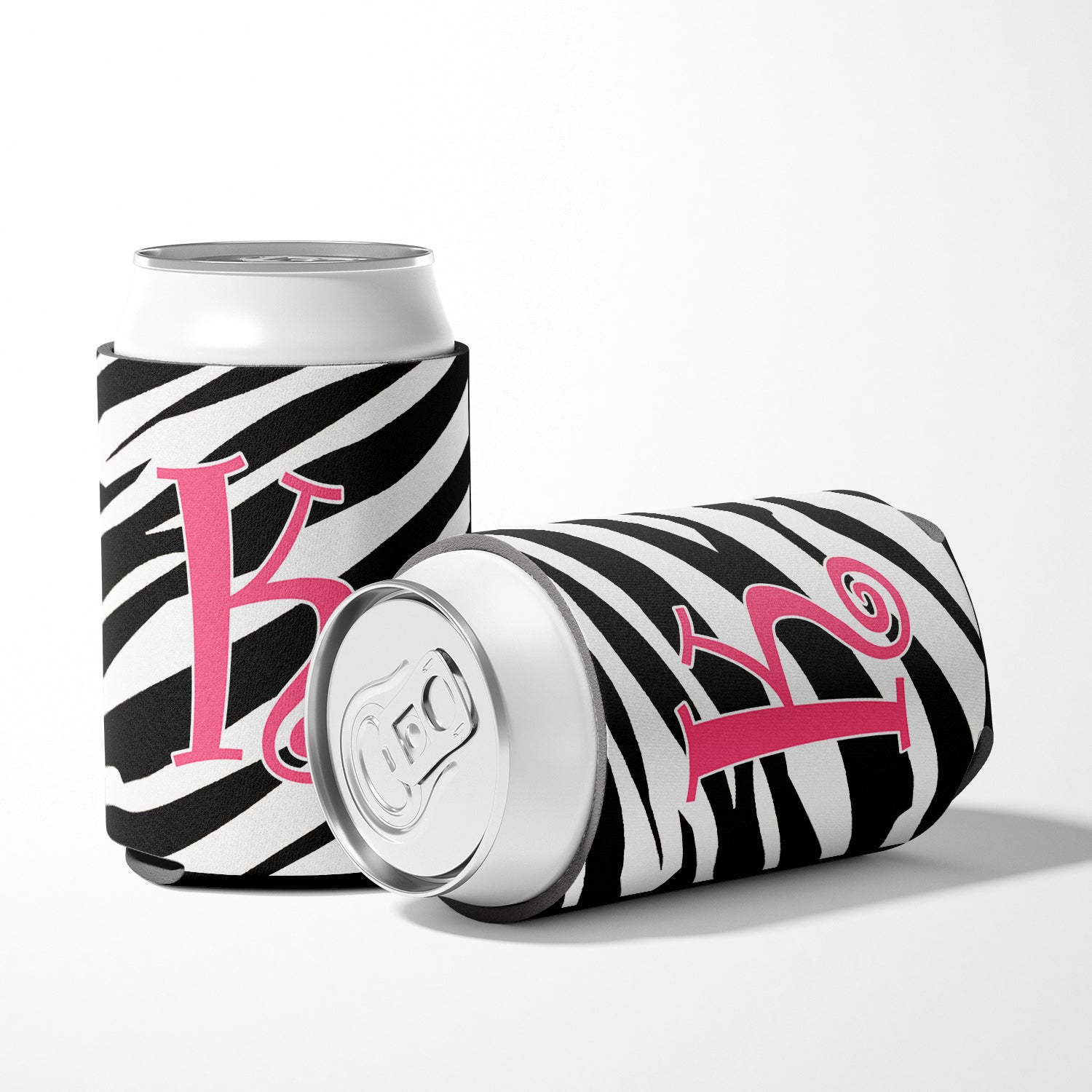 Letter K Initial Monogram - Zebra Stripe and Pink Can or Bottle Beverage Insulator Hugger