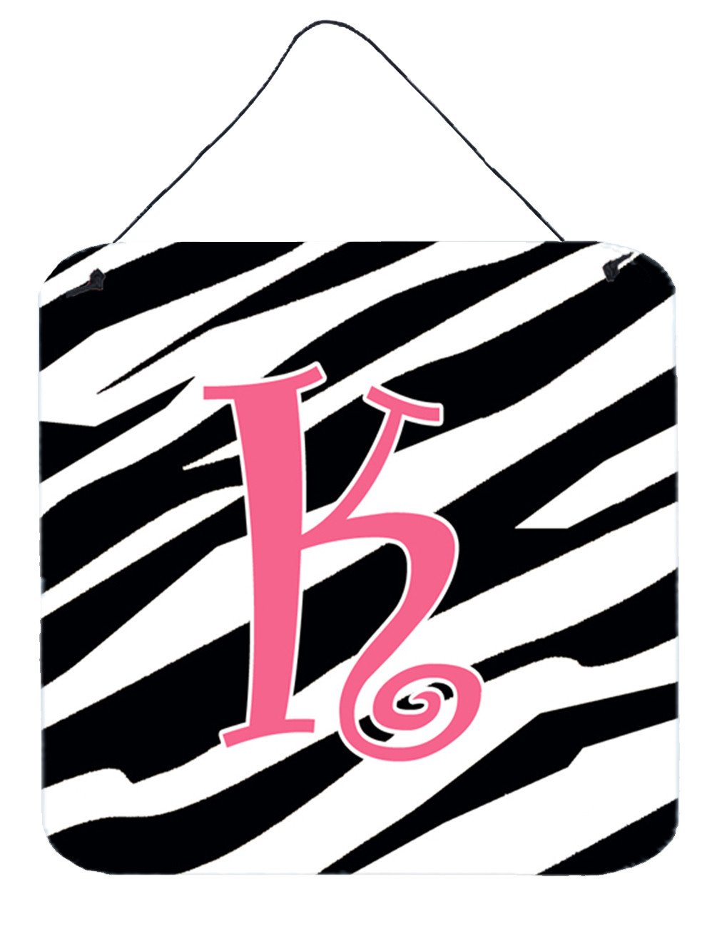 Letter K Initial  Zebra Stripe and Pink Wall or Door Hanging Prints by Caroline&#39;s Treasures