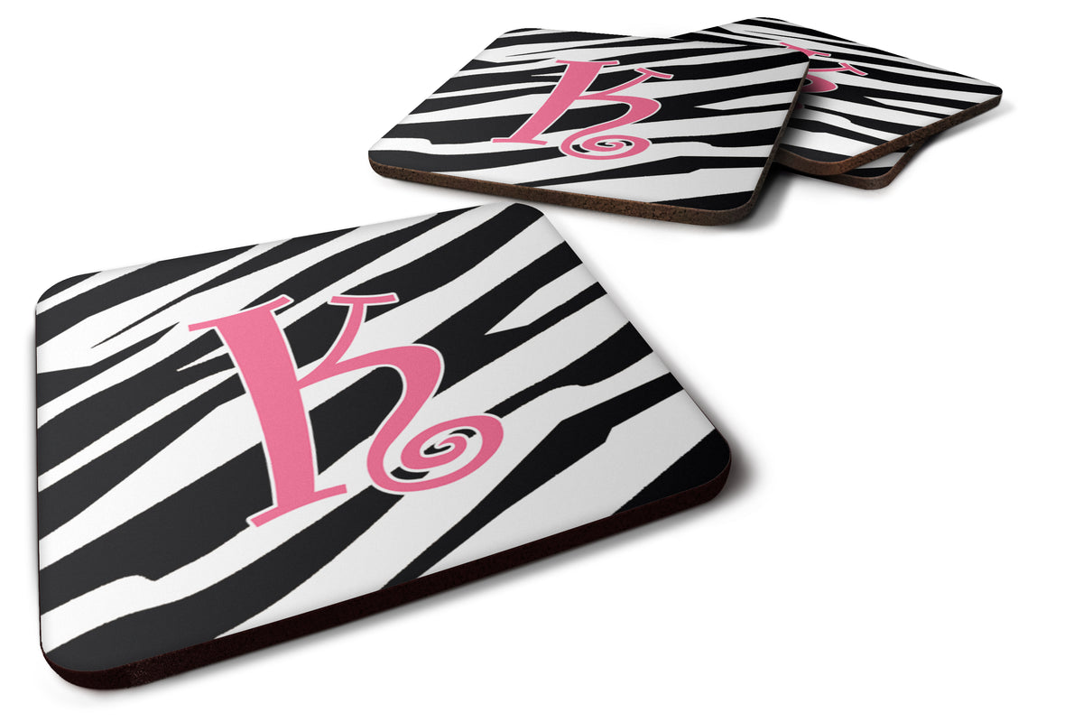 Set of 4 Monogram - Zebra Stripe and Pink Foam Coasters Initial Letter K - the-store.com