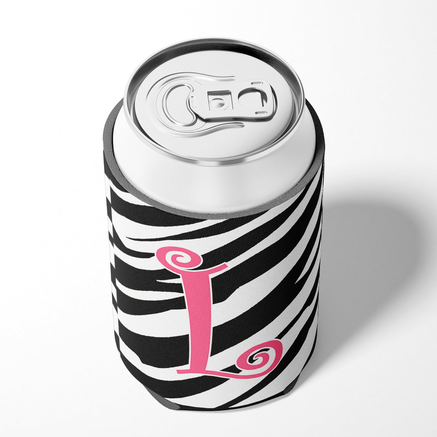 Letter L Initial Monogram - Zebra Stripe and Pink Can or Bottle Beverage Insulator Hugger