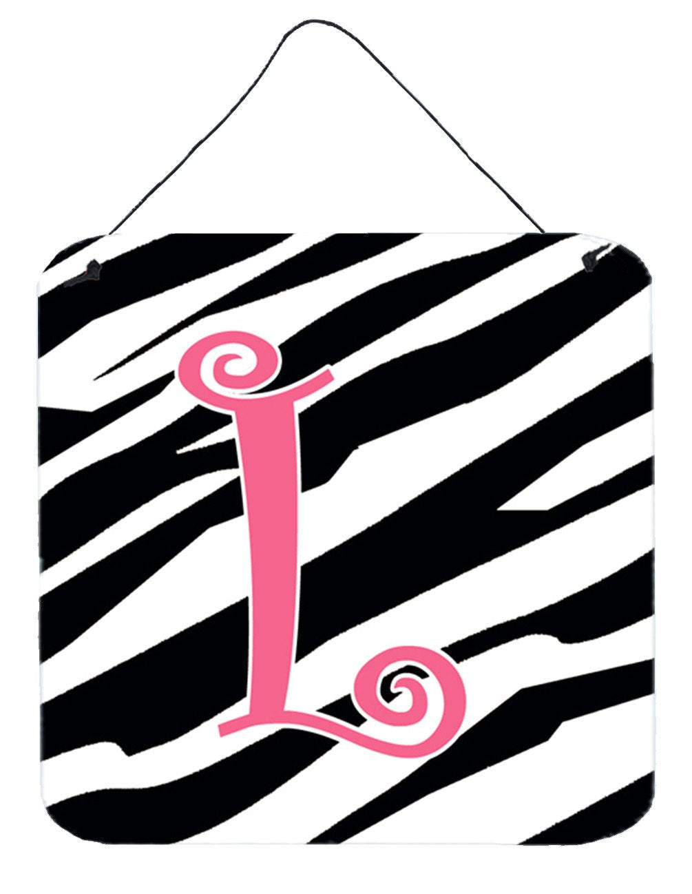 Letter L Initial  Zebra Stripe and Pink Wall or Door Hanging Prints by Caroline&#39;s Treasures