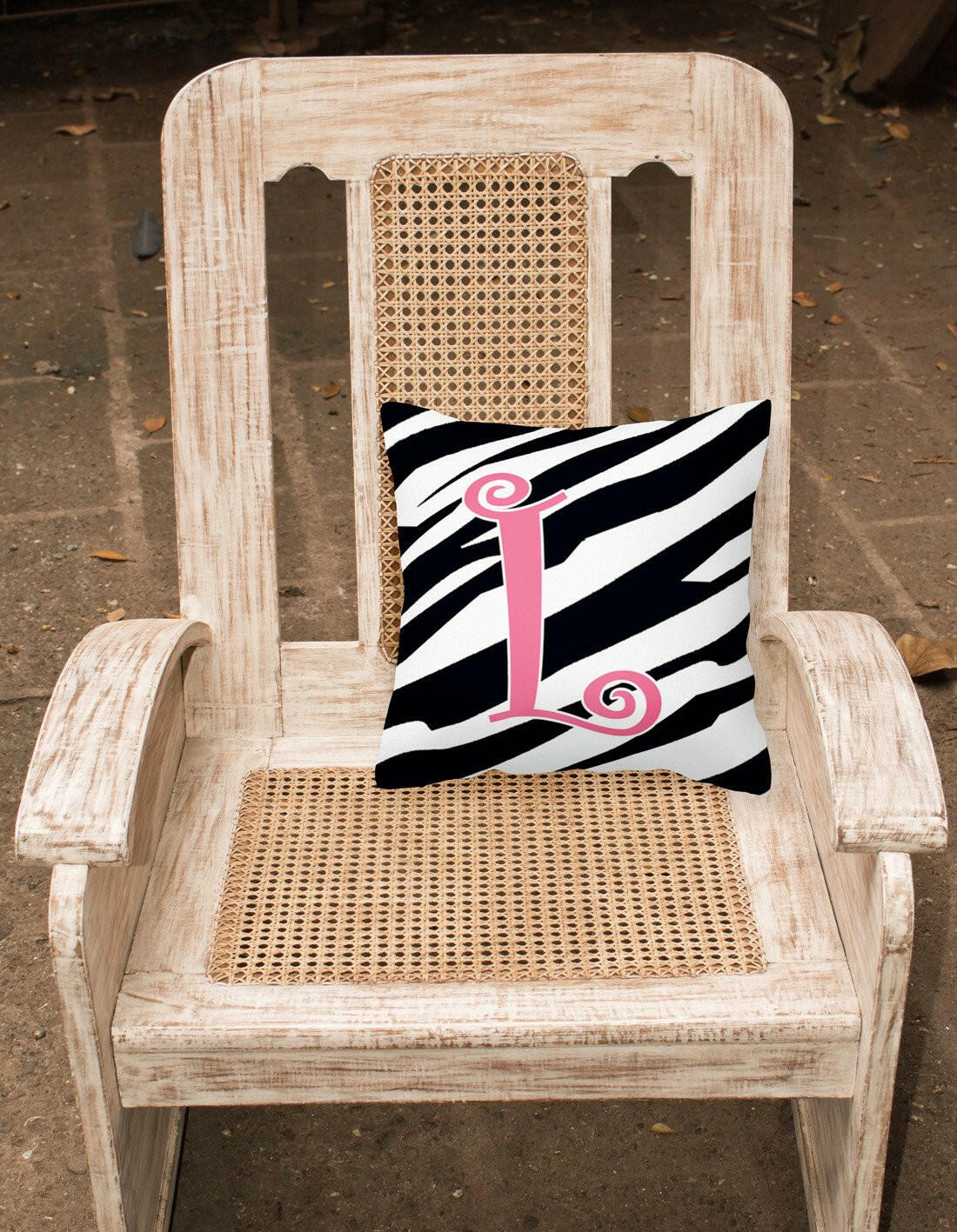 Monogram Initial L Zebra Stripe and Pink Decorative Canvas Fabric Pillow CJ1037 - the-store.com
