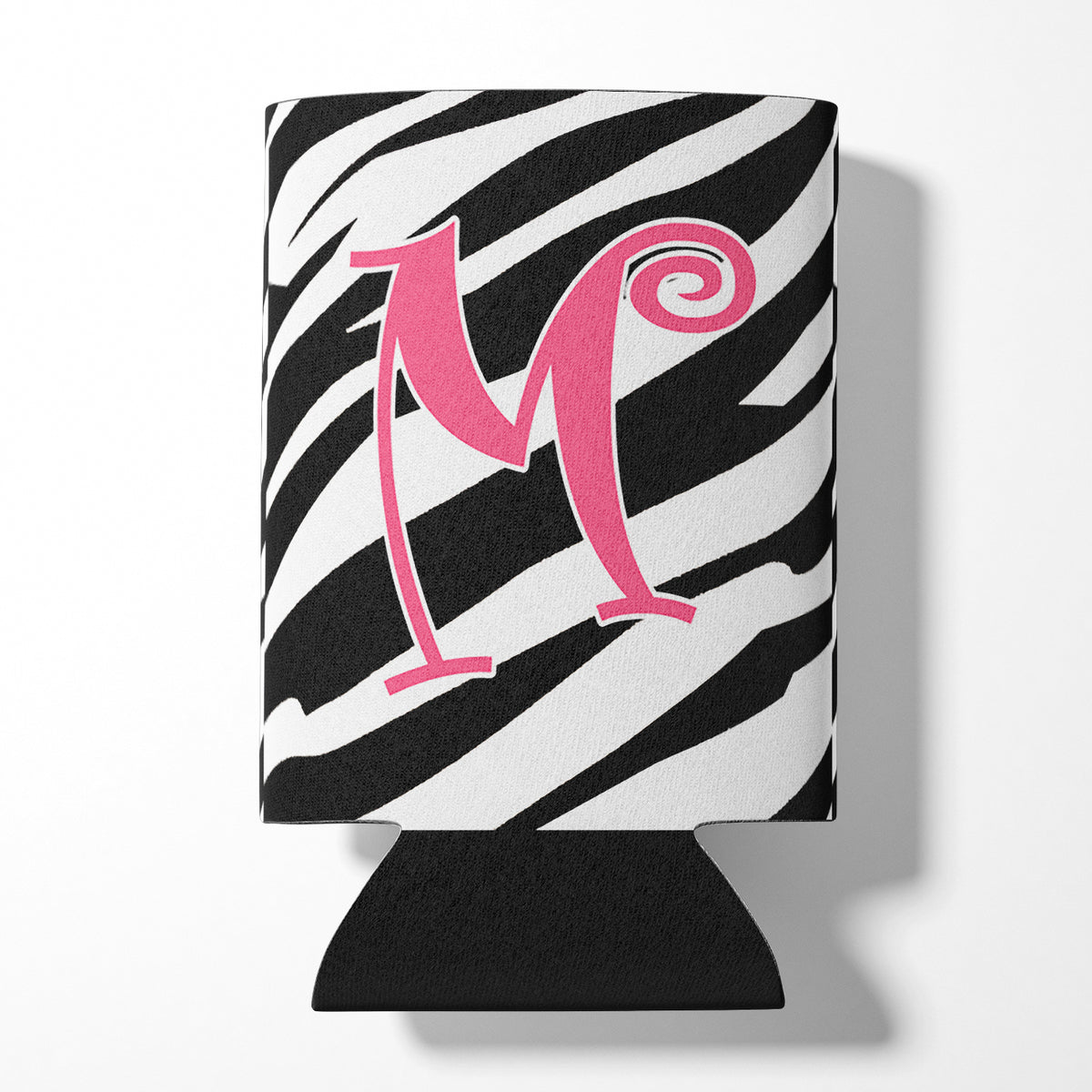 Letter M Initial Monogram - Zebra Stripe and Pink Can or Bottle Beverage Insulator Hugger