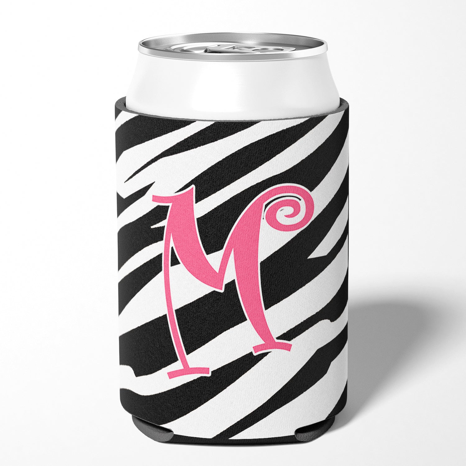 Lettre M Initial Monogram - Zebra Stripe et Pink Can or Bottle Beverage Insulator Hugger